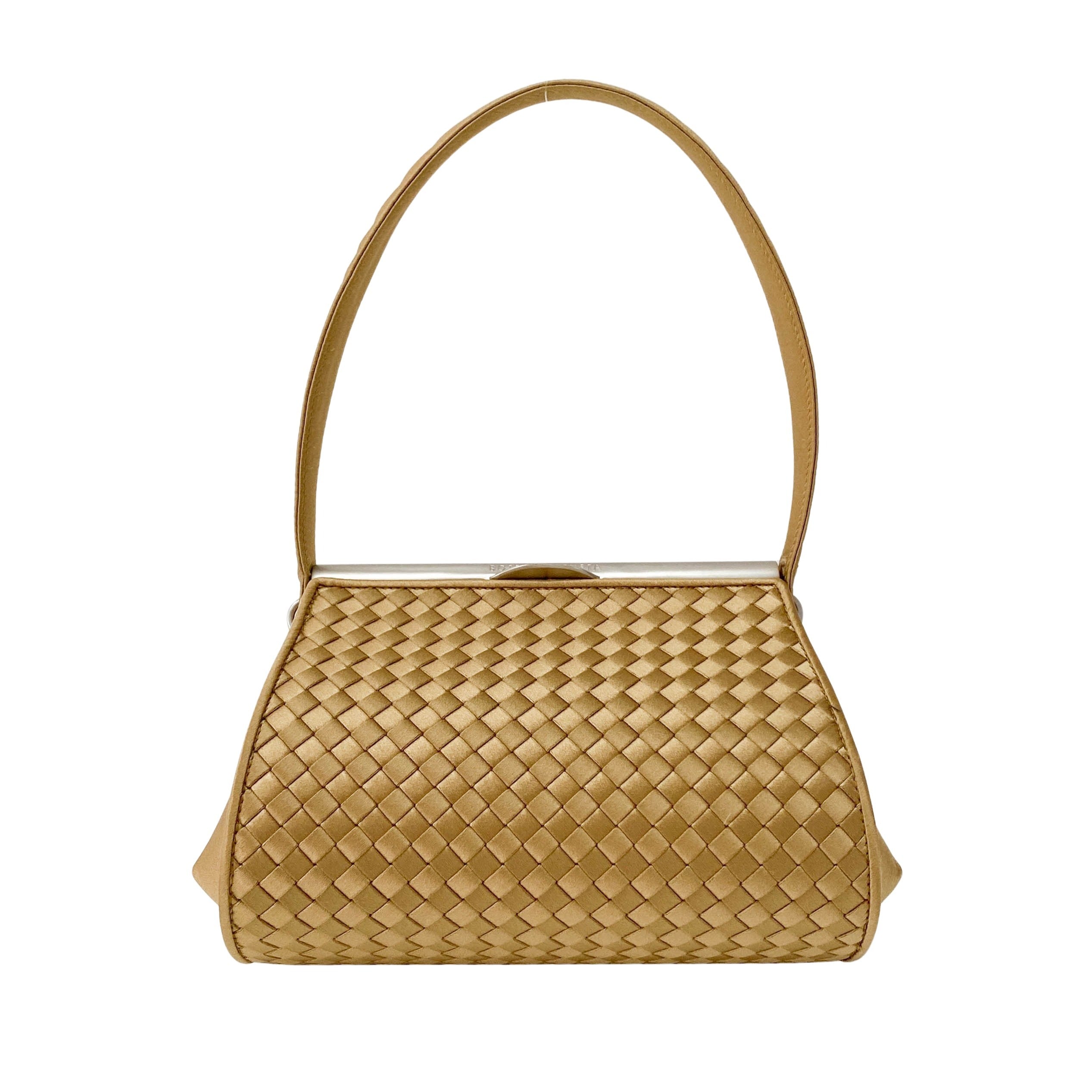 Gold Satin Intrecciato Top Handle Bag