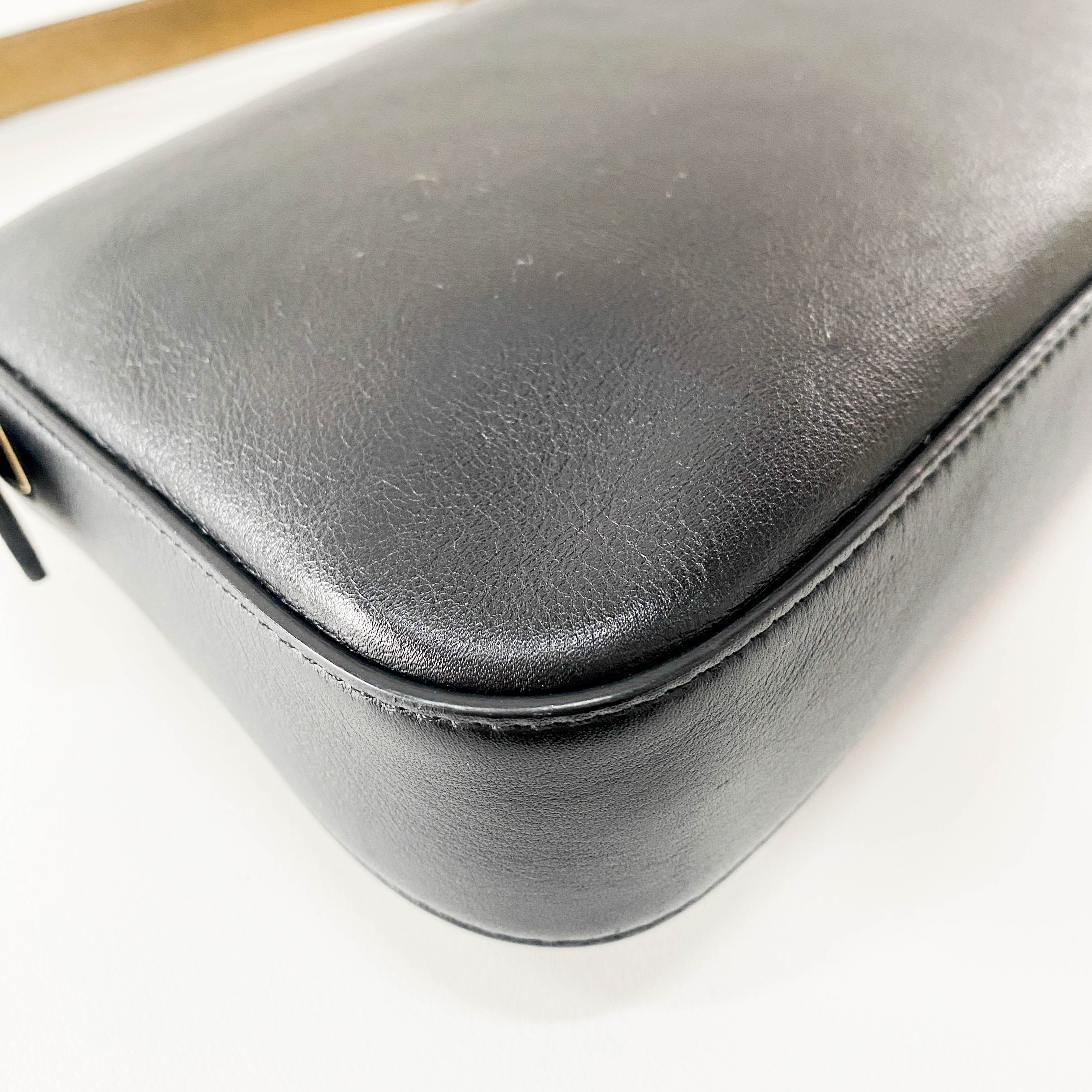 Baguette Black Leather Gold Hardware Shoulder Bag