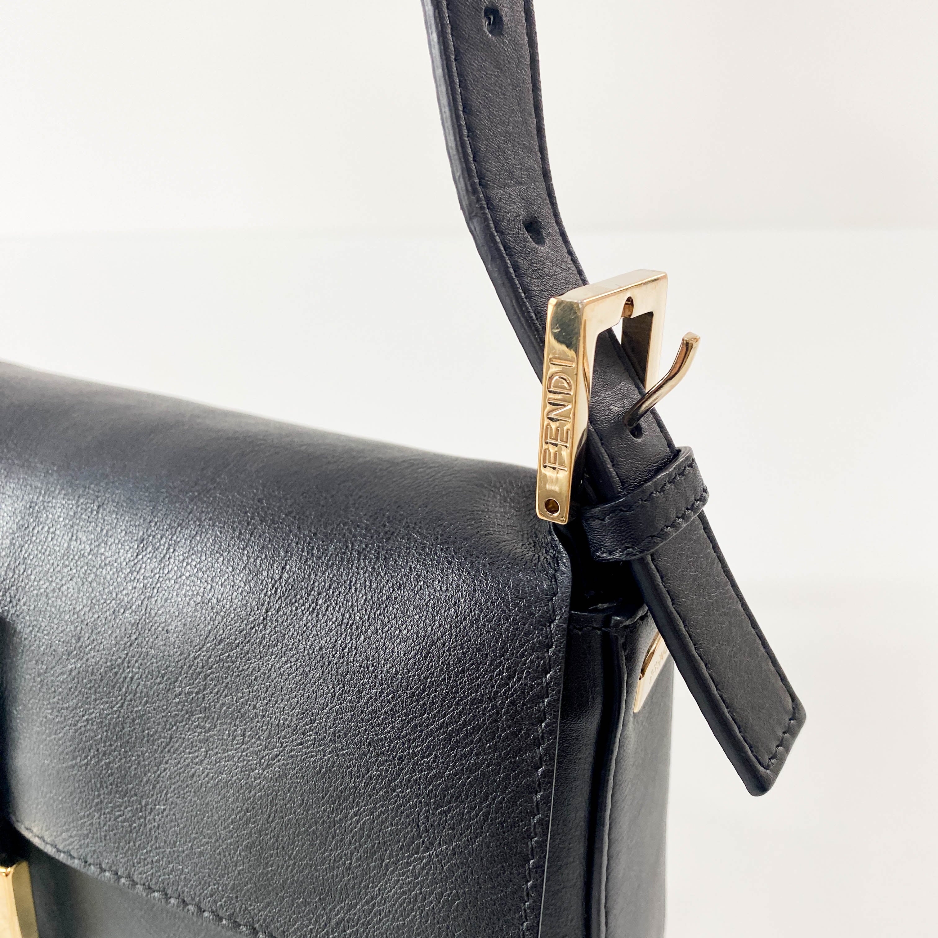 Baguette Black Leather Gold Hardware Shoulder Bag