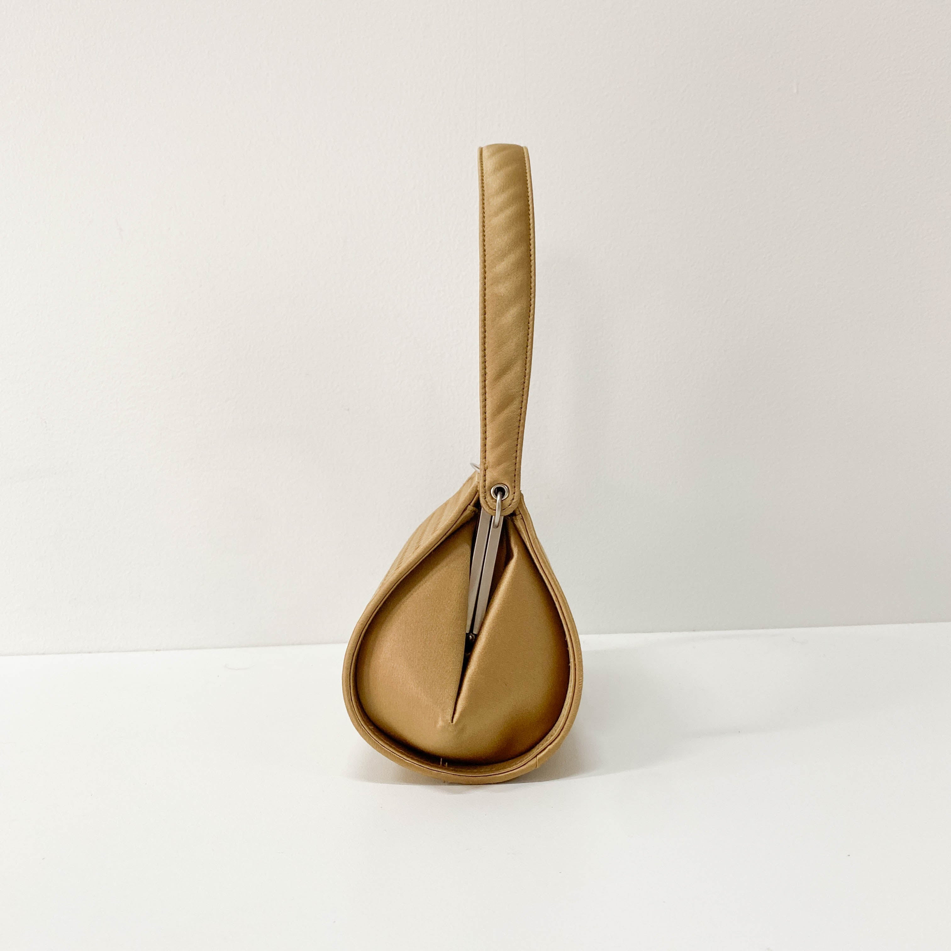 Gold Satin Intrecciato Top Handle Bag