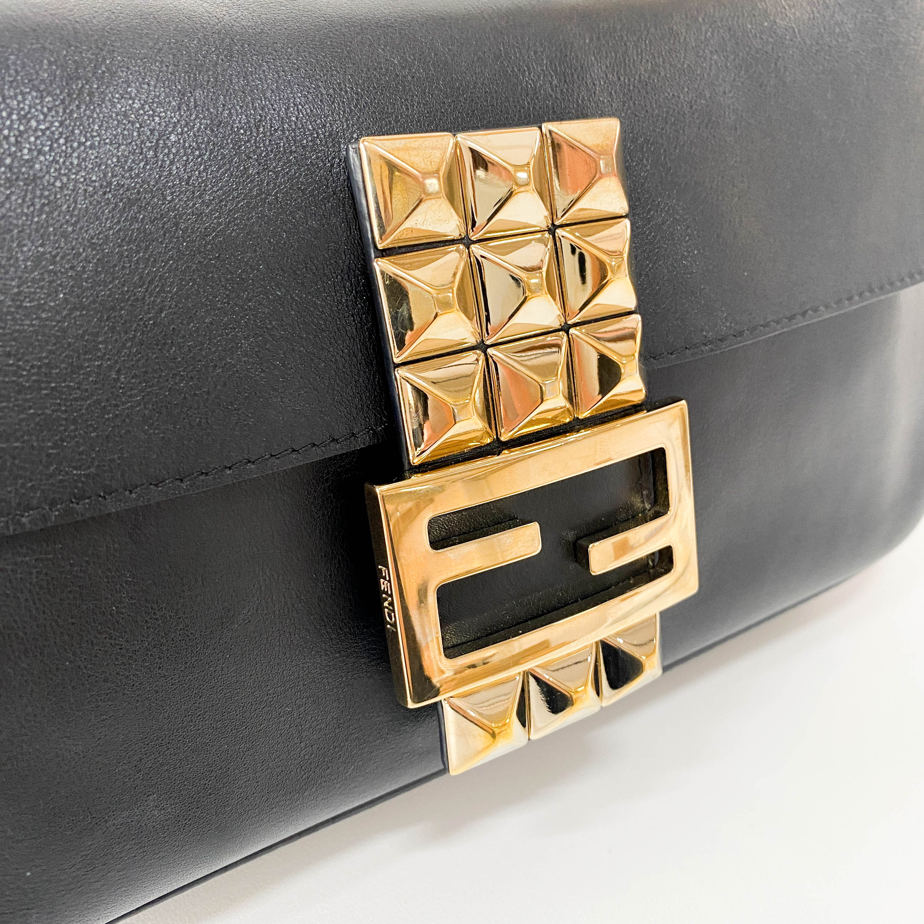 Baguette Black Leather Gold Hardware Shoulder Bag