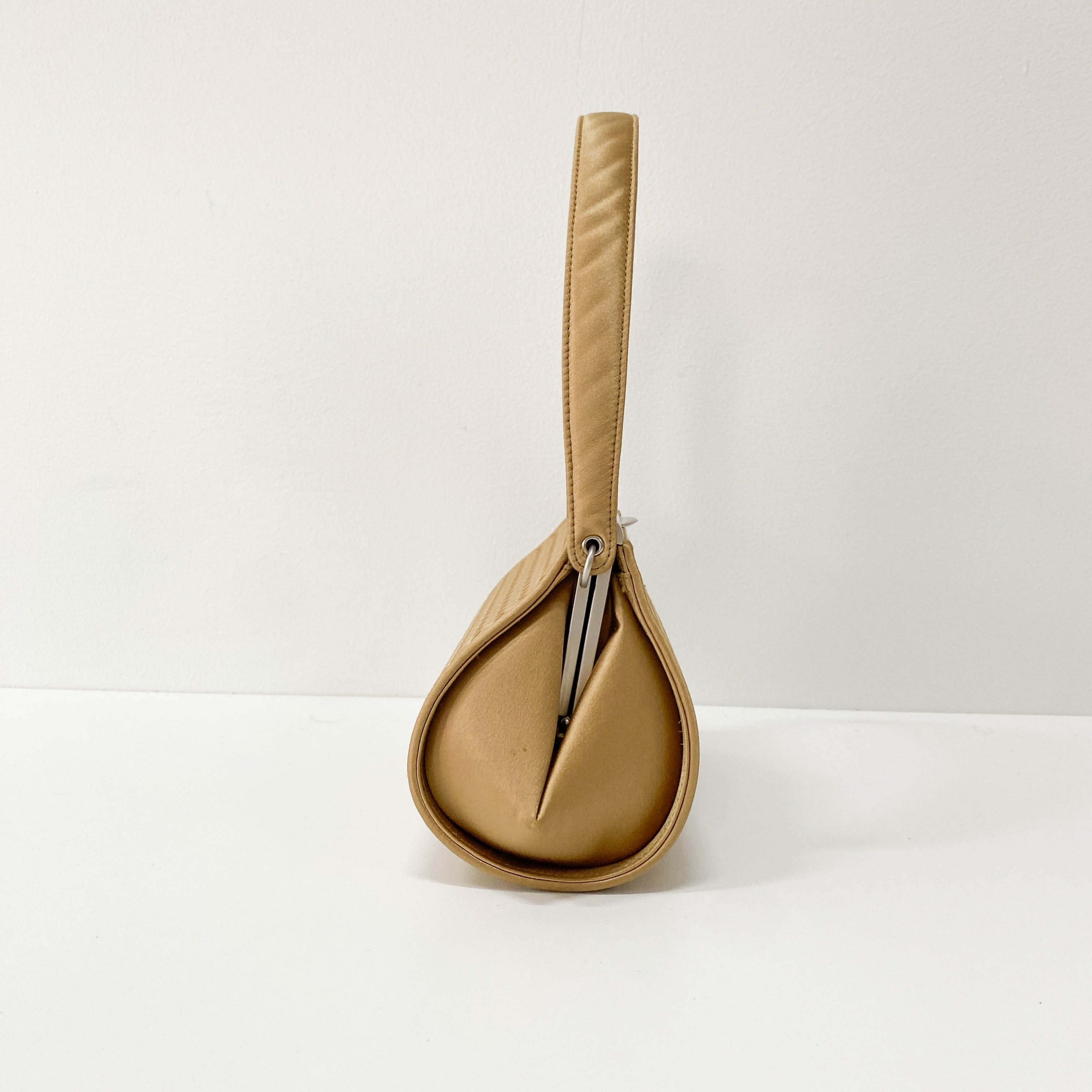 Gold Satin Intrecciato Top Handle Bag