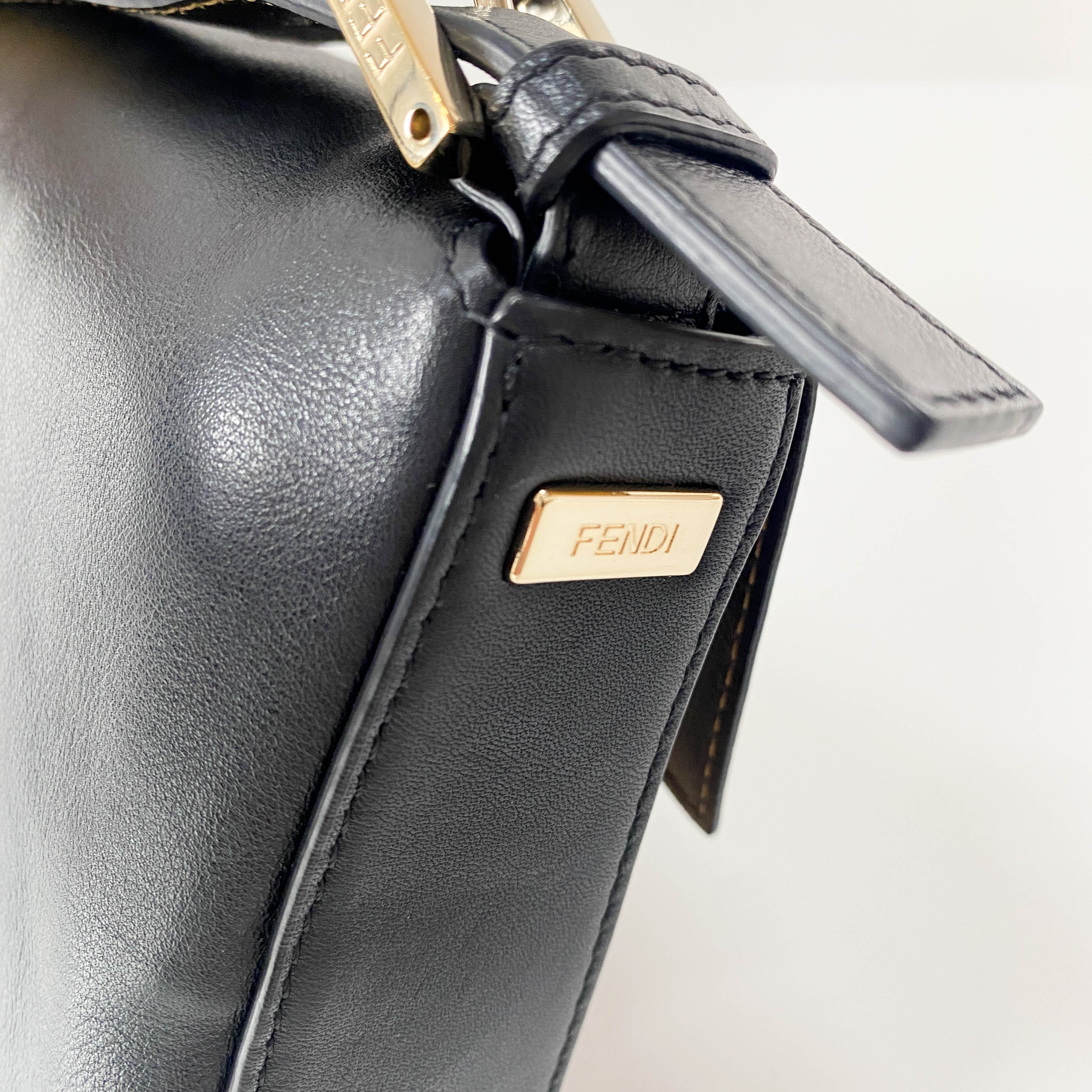 Baguette Black Leather Gold Hardware Shoulder Bag
