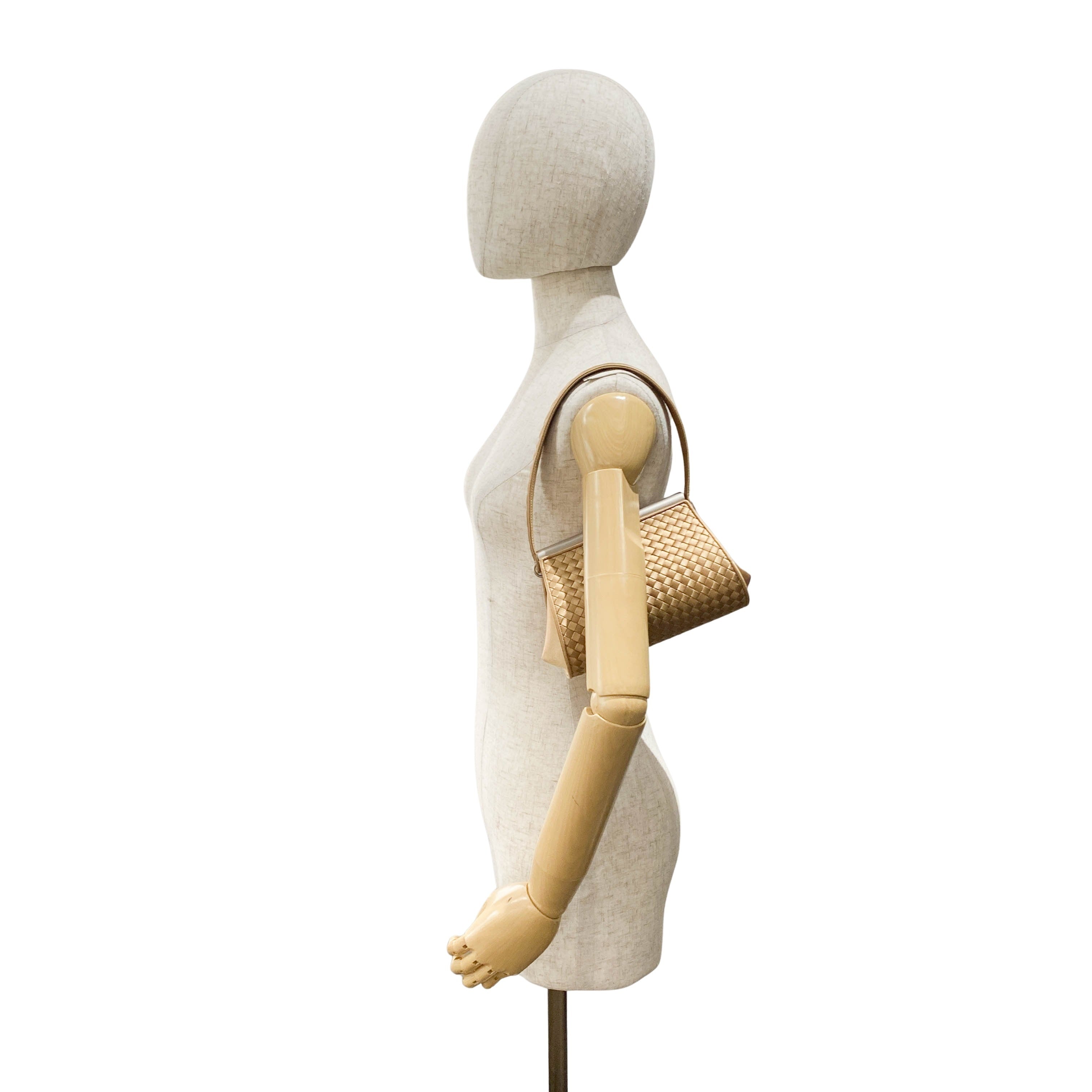 Gold Satin Intrecciato Top Handle Bag