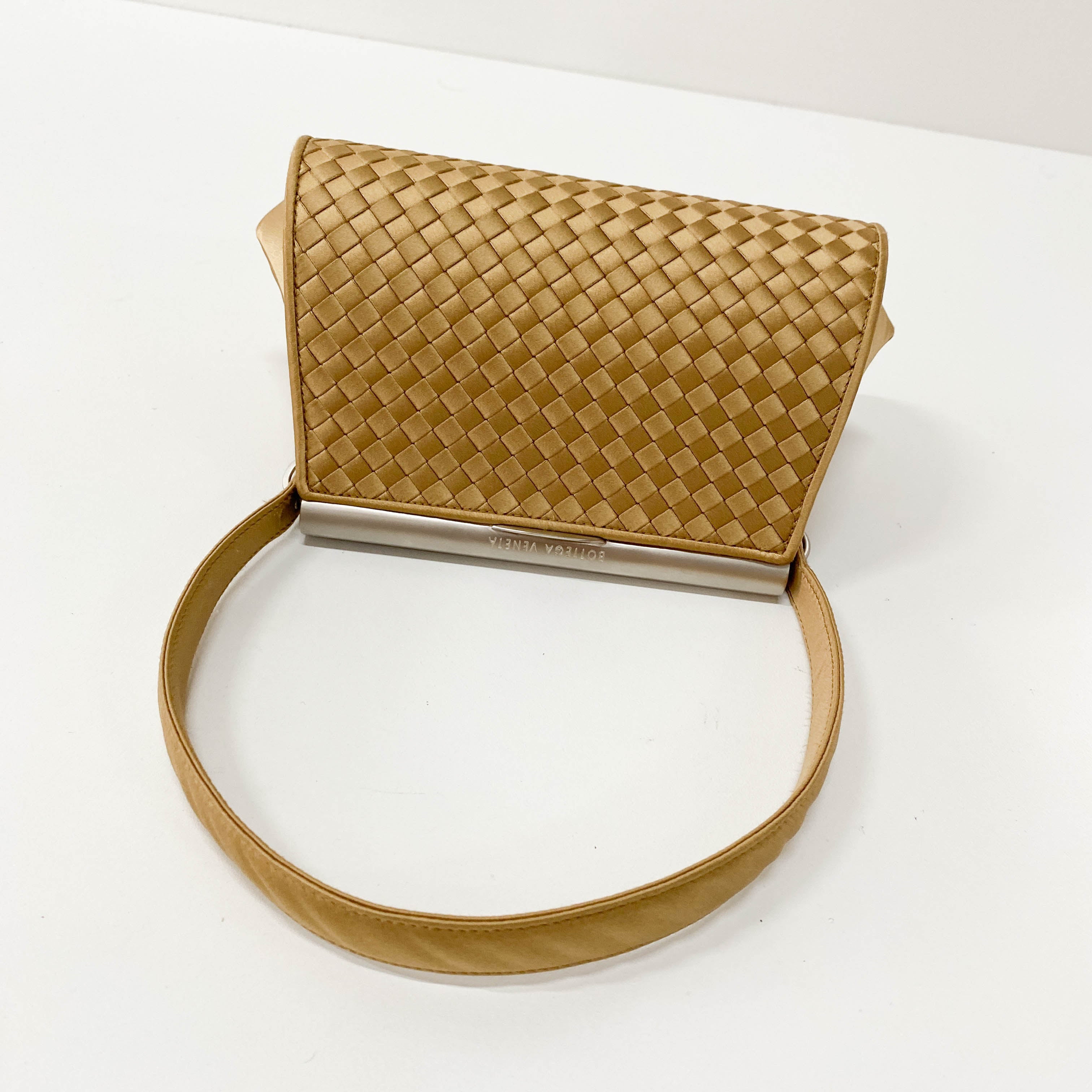 Gold Satin Intrecciato Top Handle Bag