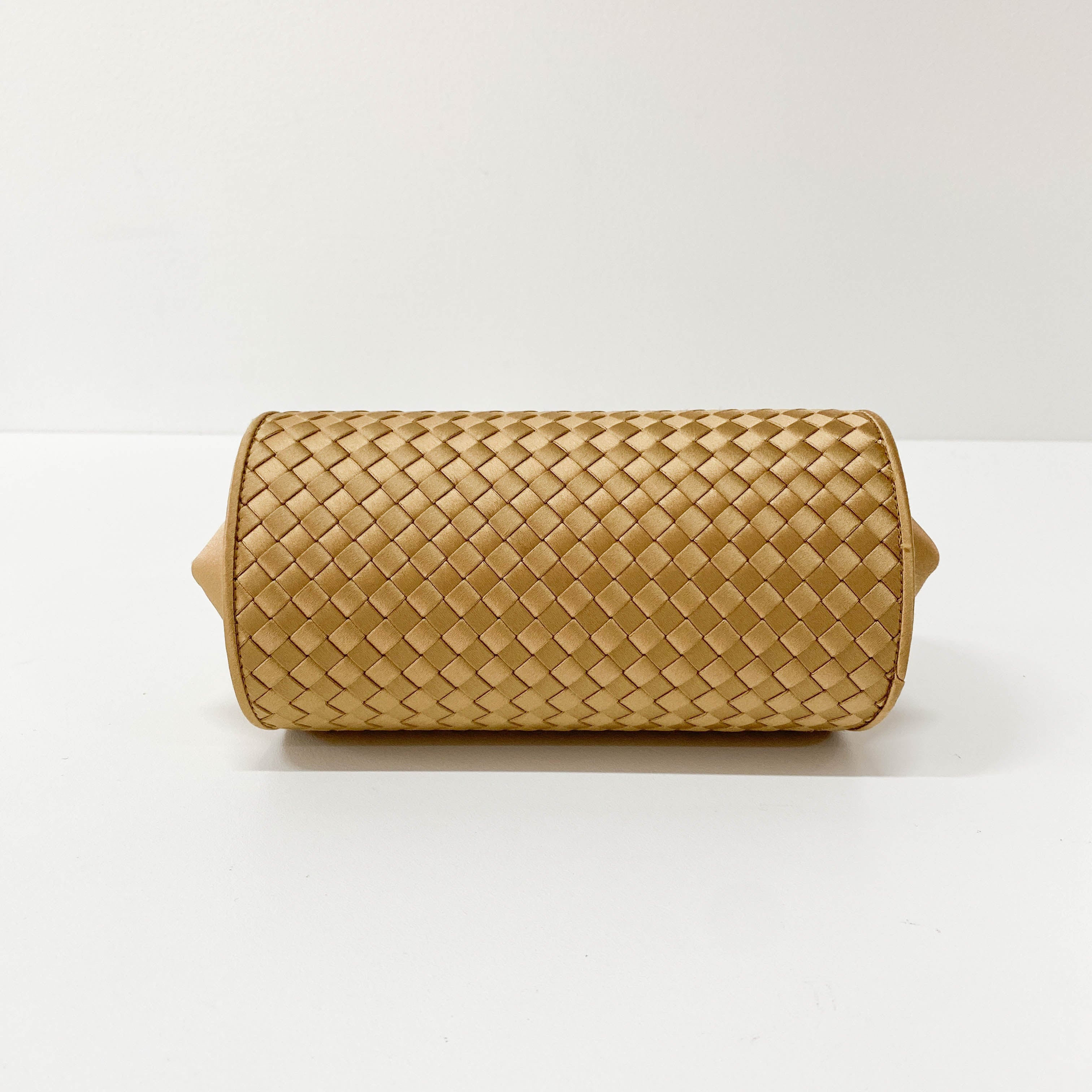 Gold Satin Intrecciato Top Handle Bag