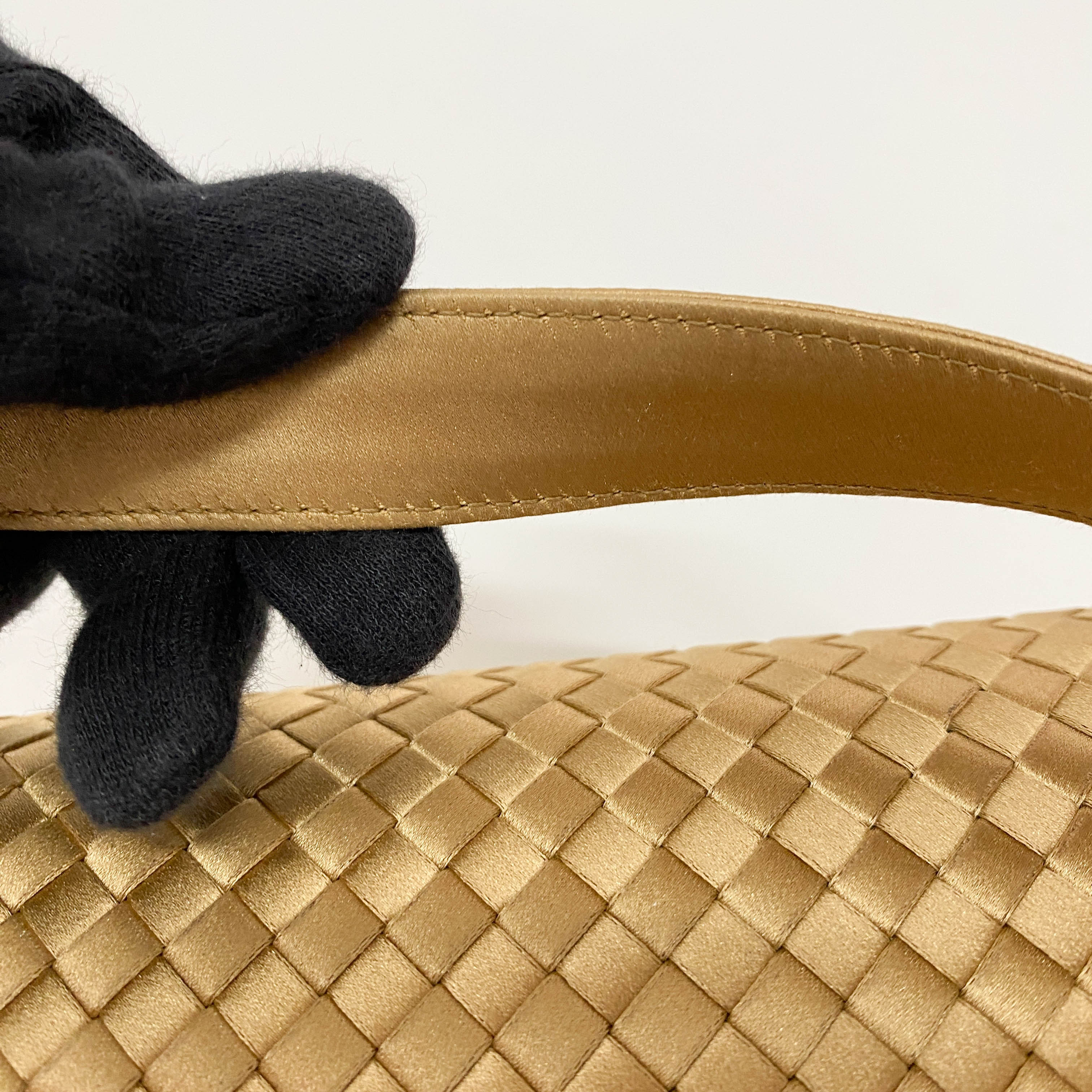 Gold Satin Intrecciato Top Handle Bag