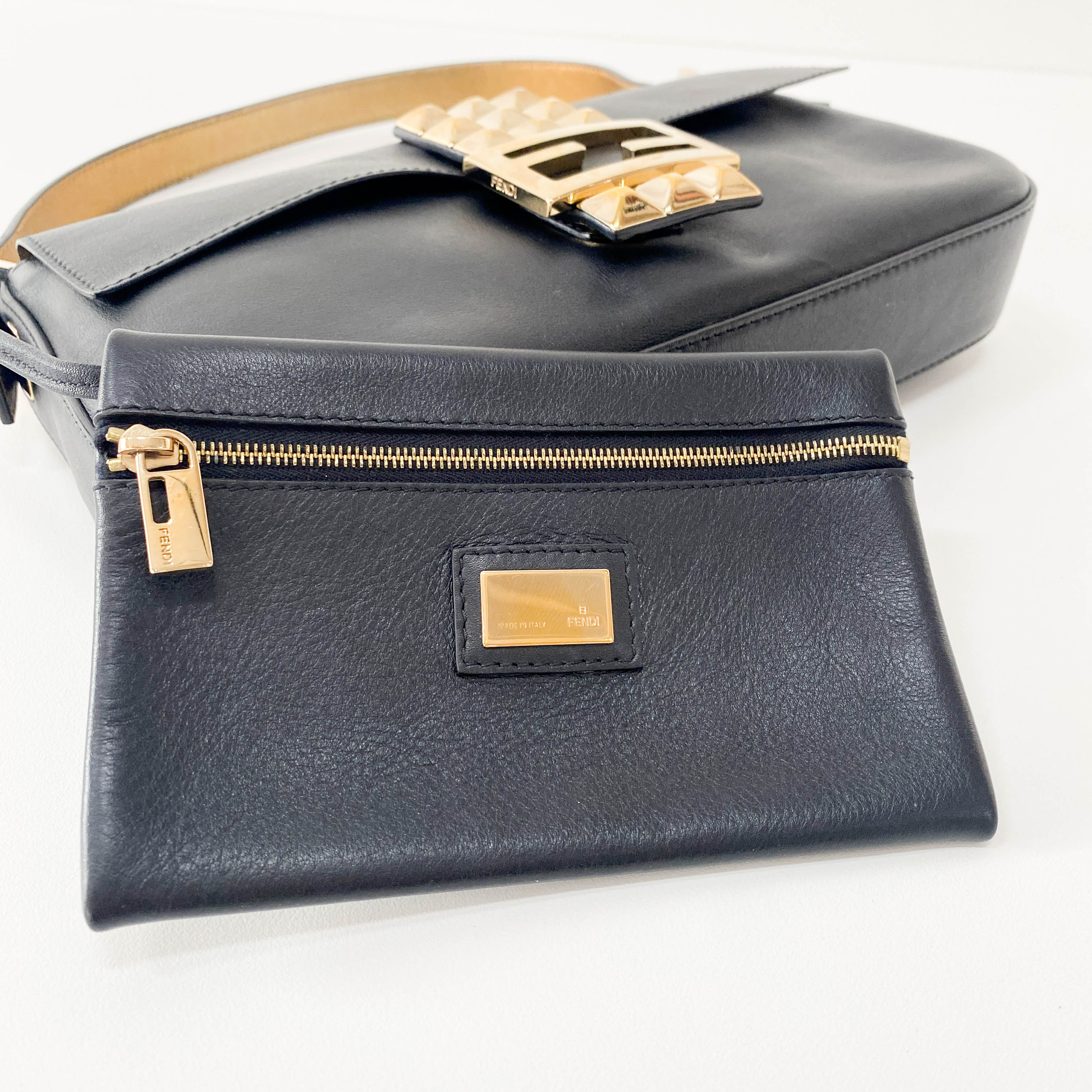 Baguette Black Leather Gold Hardware Shoulder Bag