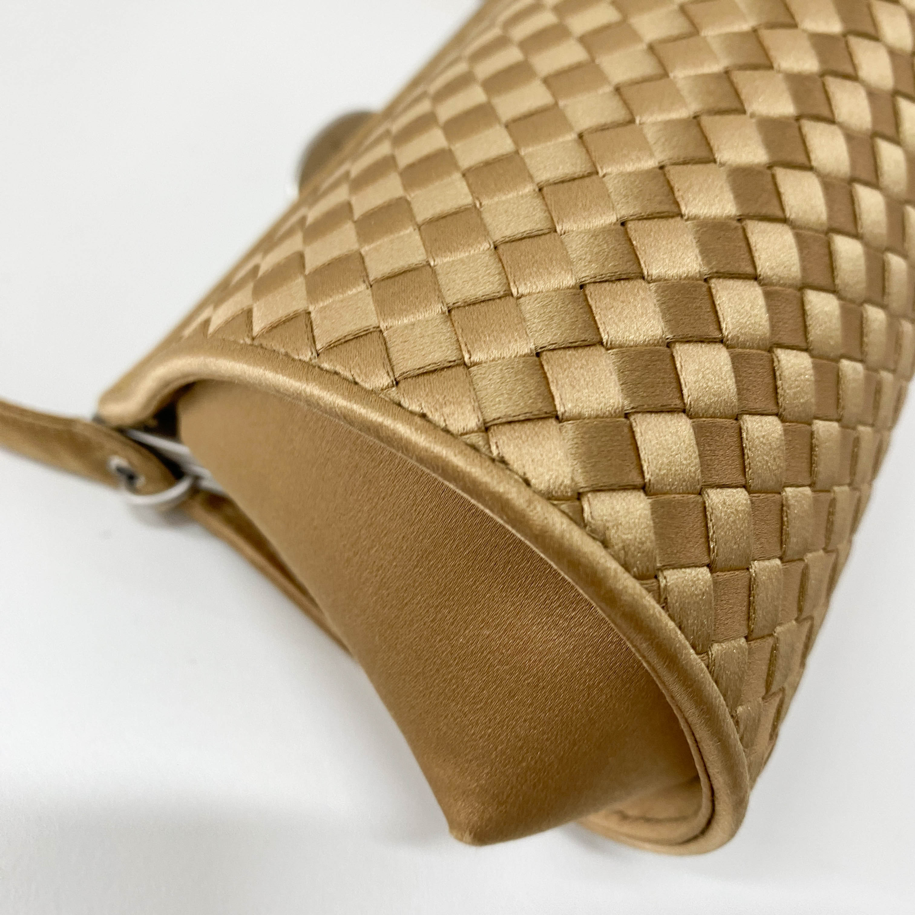 Gold Satin Intrecciato Top Handle Bag