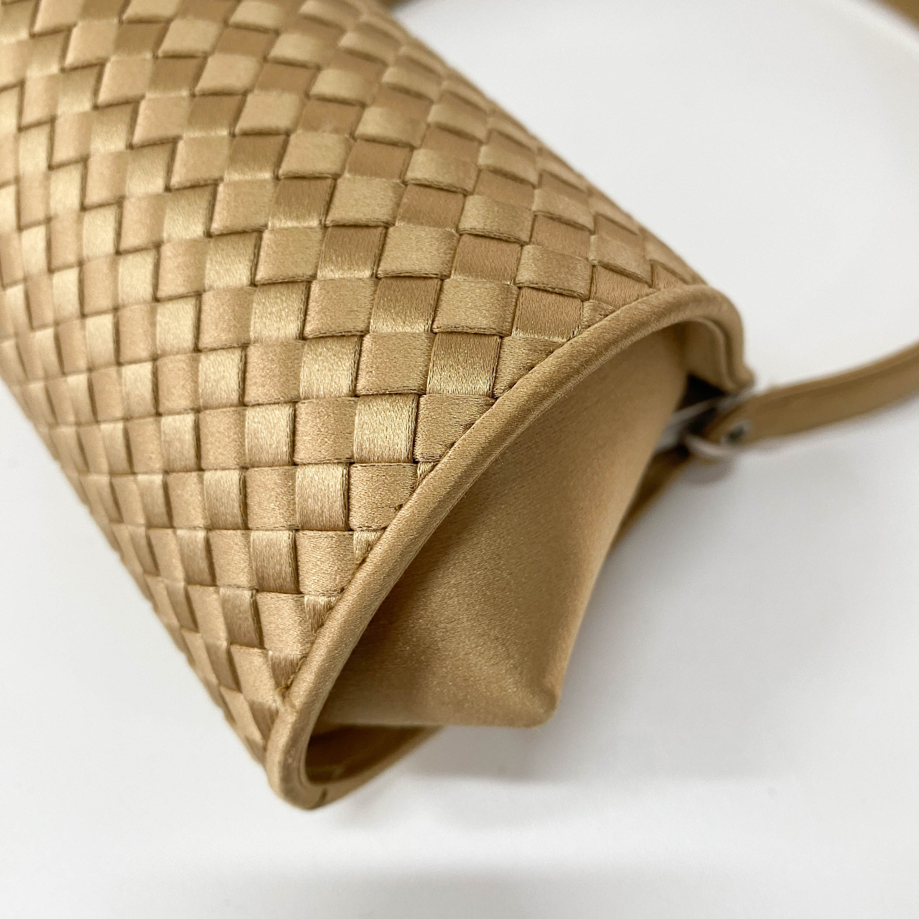 Gold Satin Intrecciato Top Handle Bag
