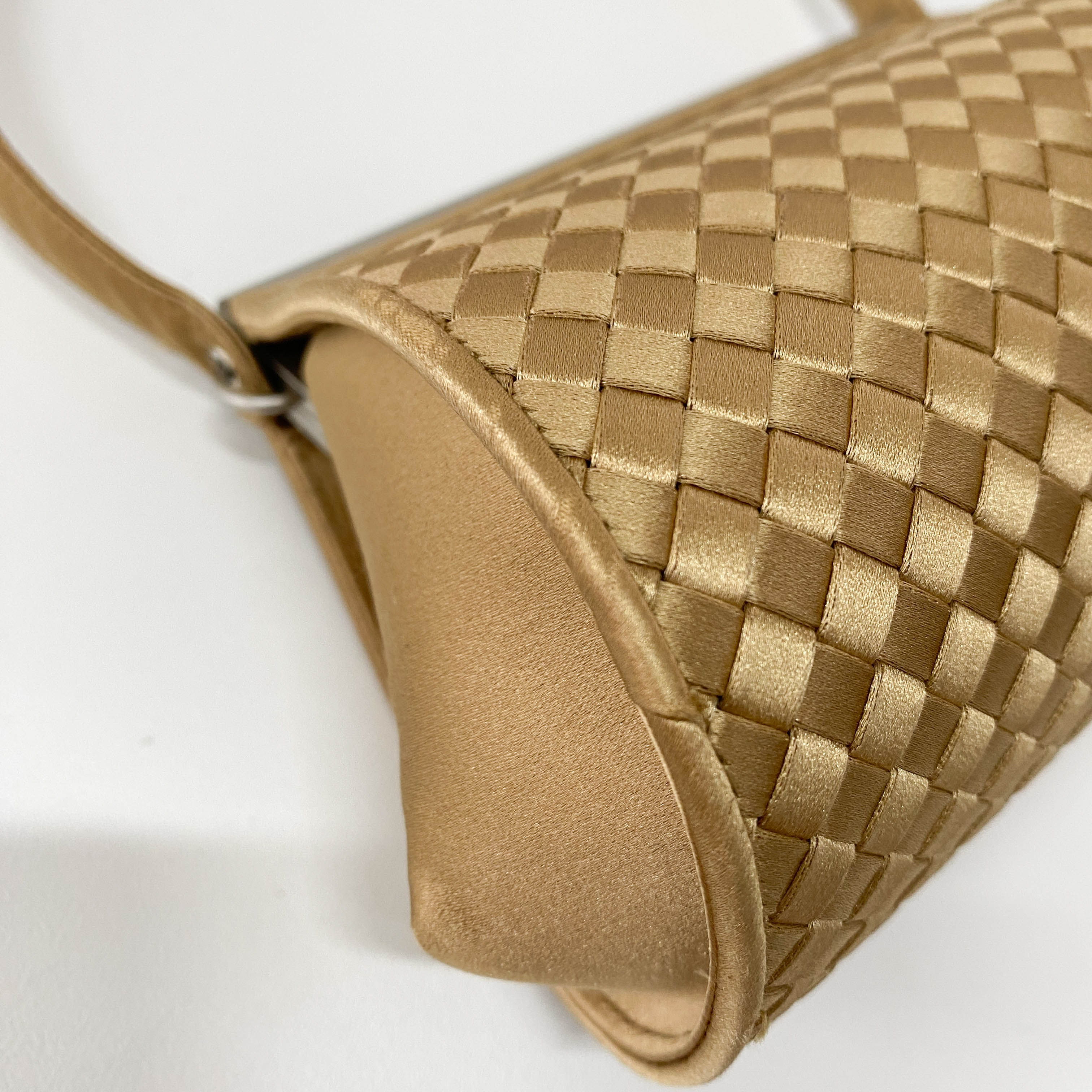 Gold Satin Intrecciato Top Handle Bag