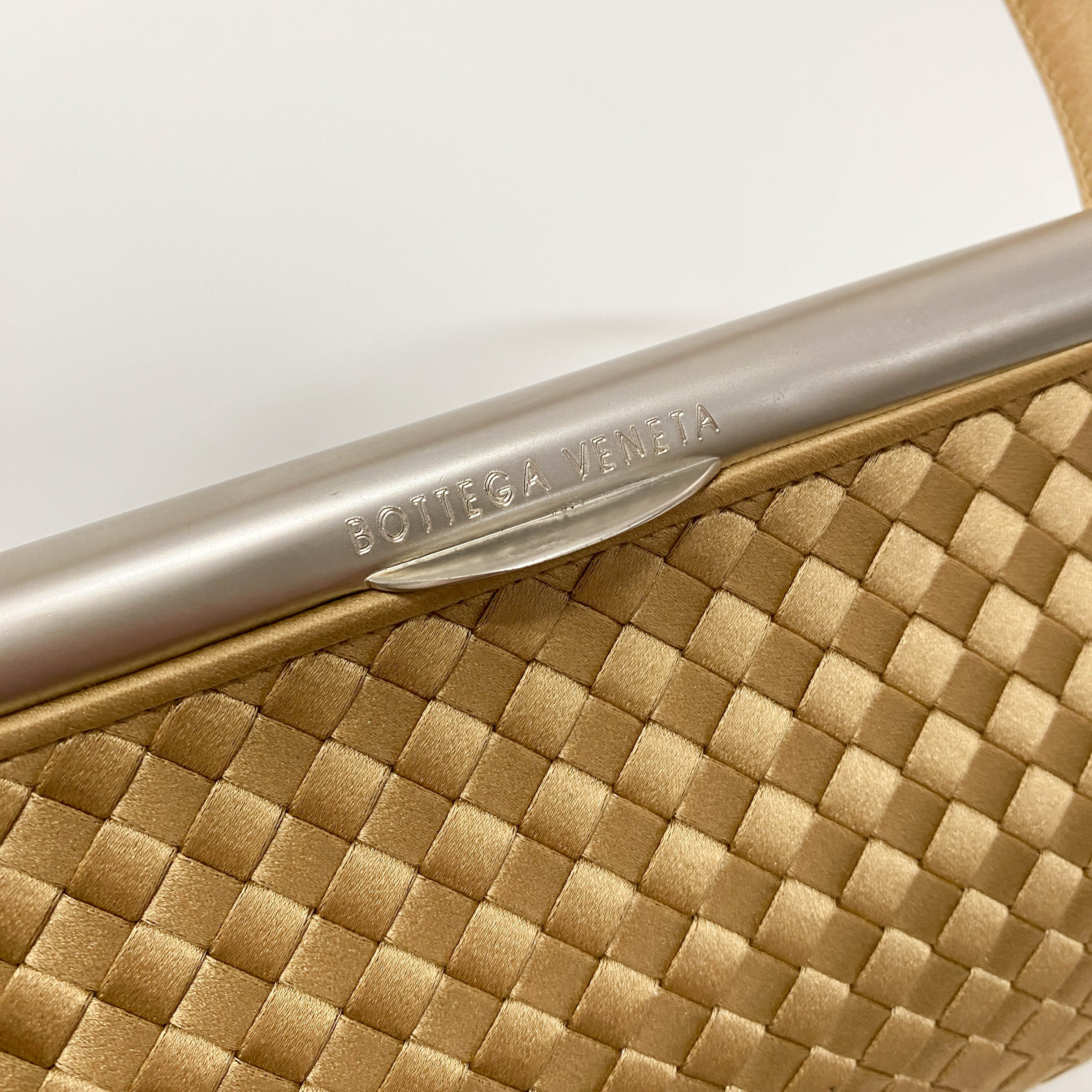 Gold Satin Intrecciato Top Handle Bag