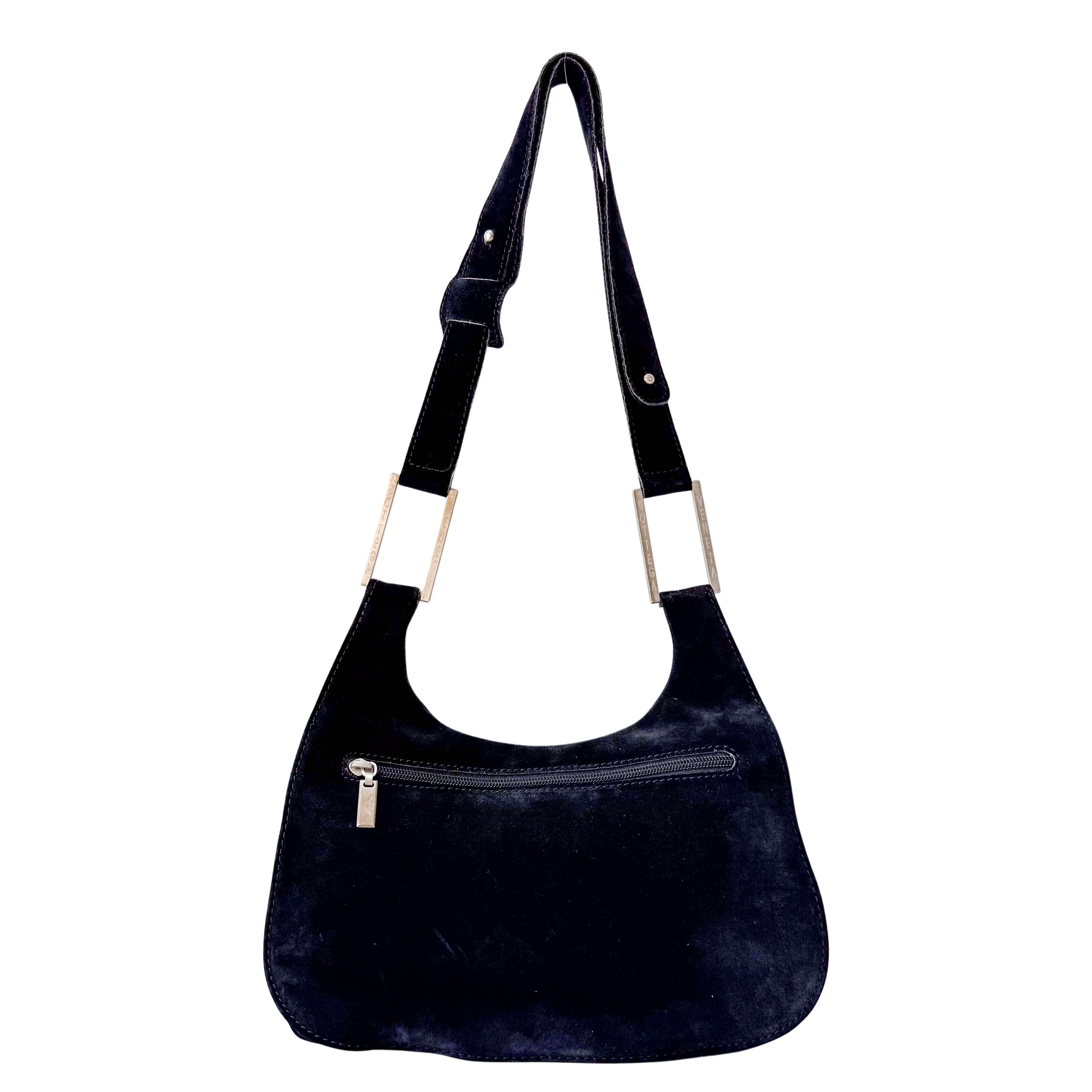 Black Suede Flap Shoulder Bag