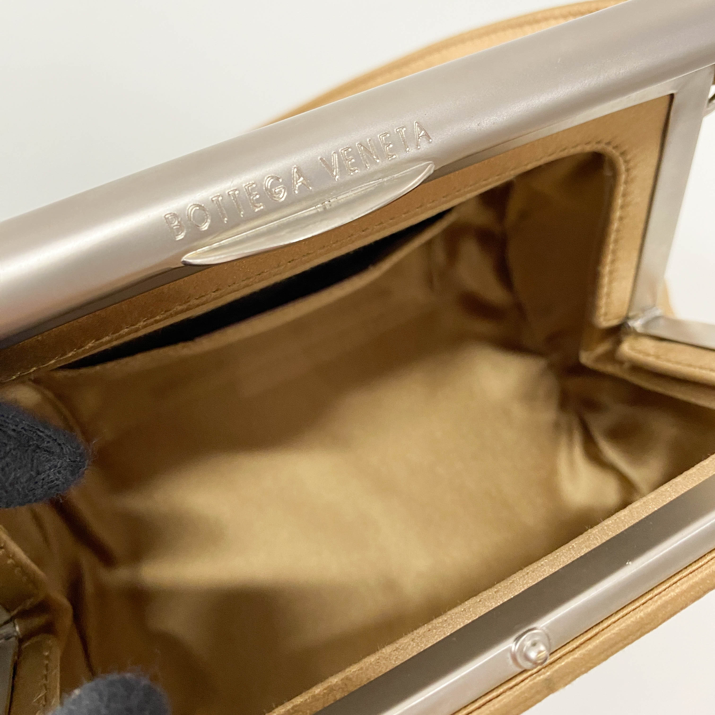 Gold Satin Intrecciato Top Handle Bag