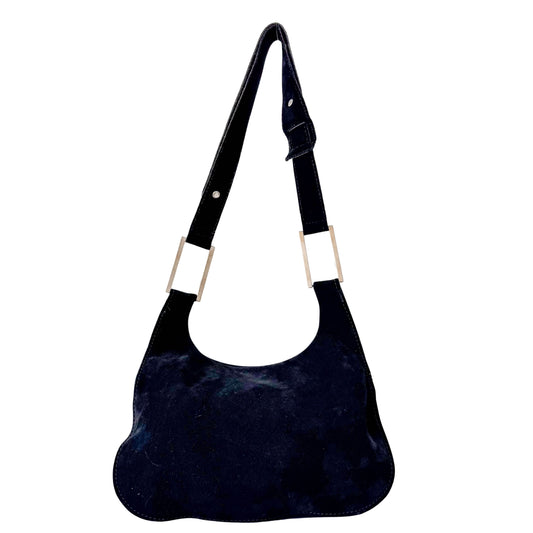 Black Suede Flap Shoulder Bag