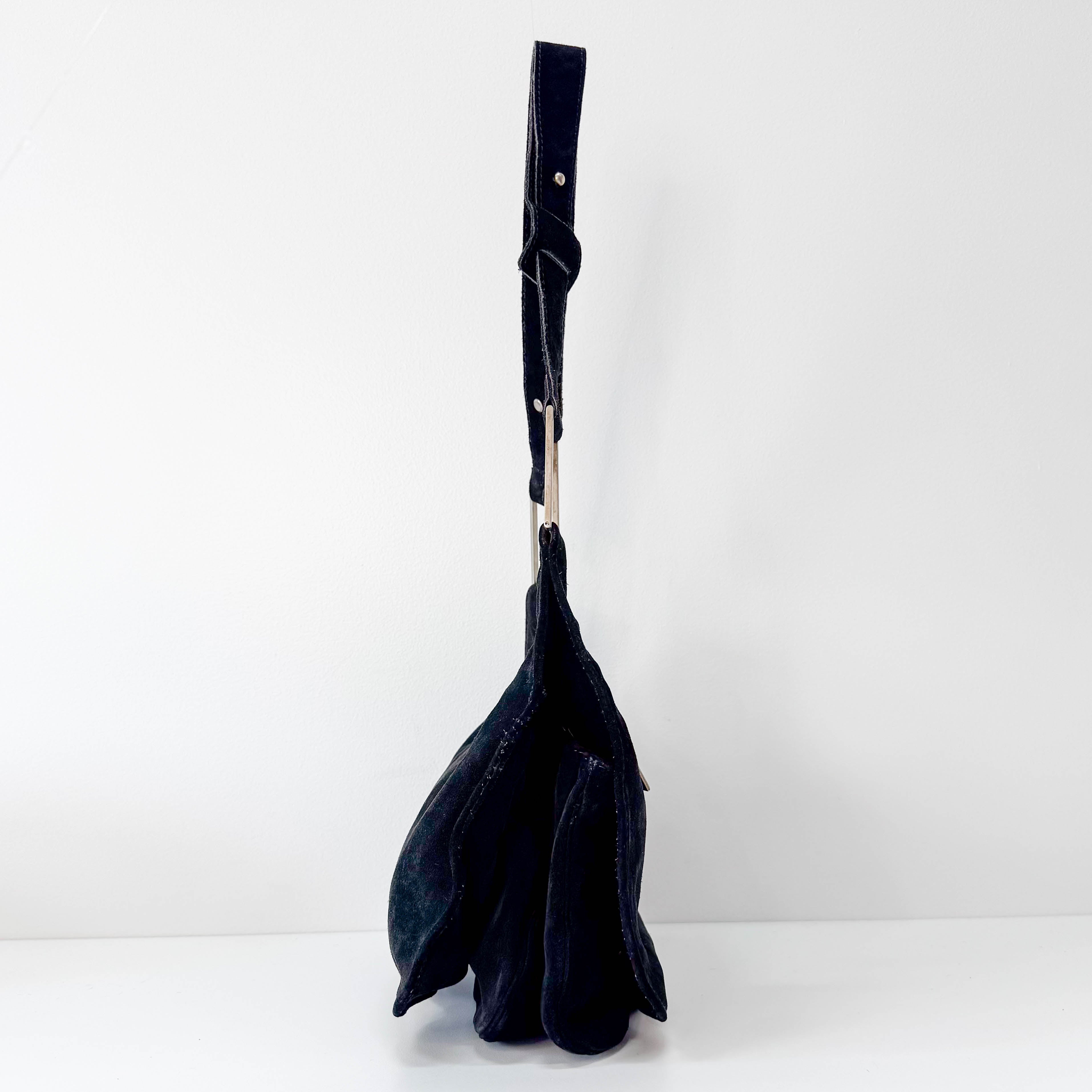 Black Suede Flap Shoulder Bag