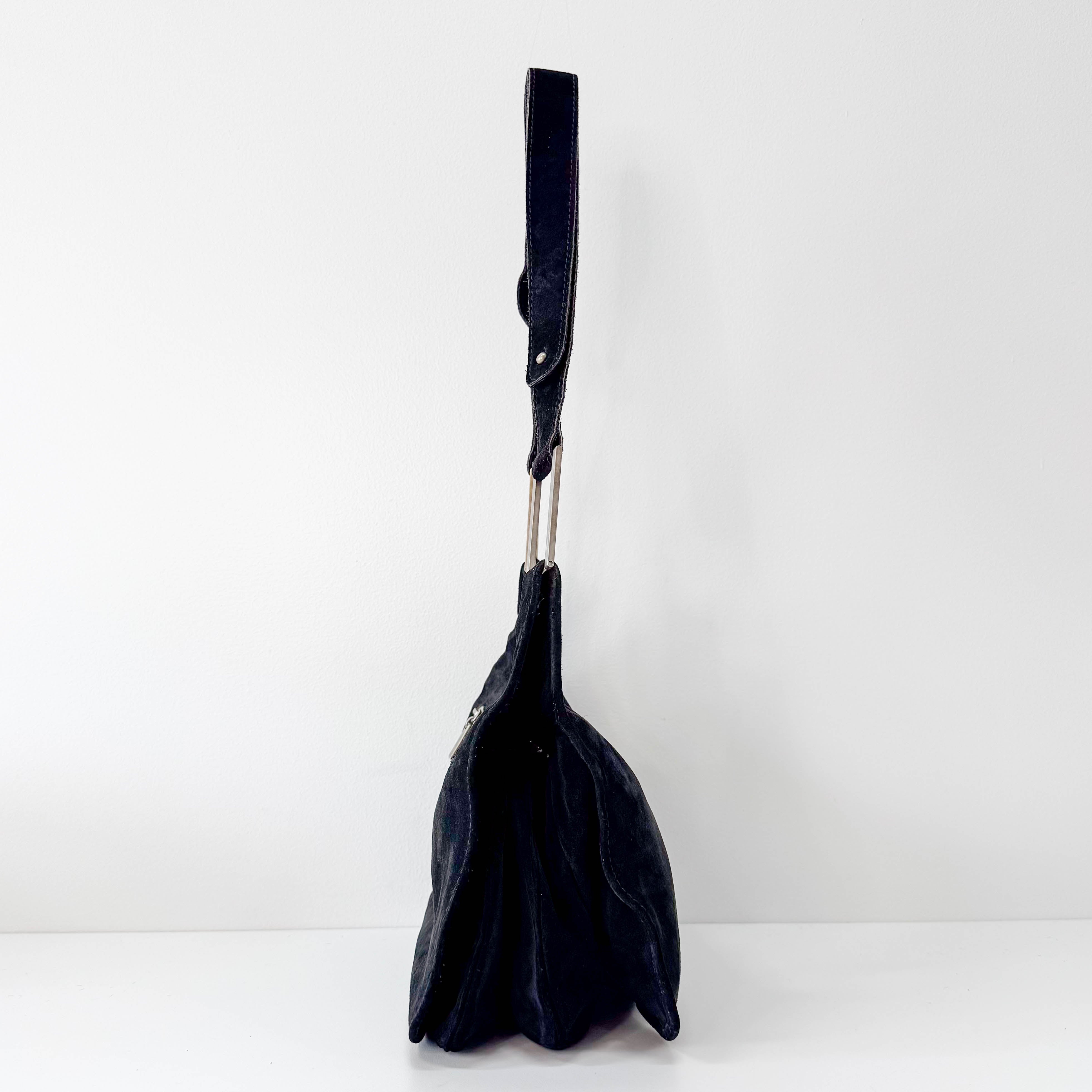 Black Suede Flap Shoulder Bag