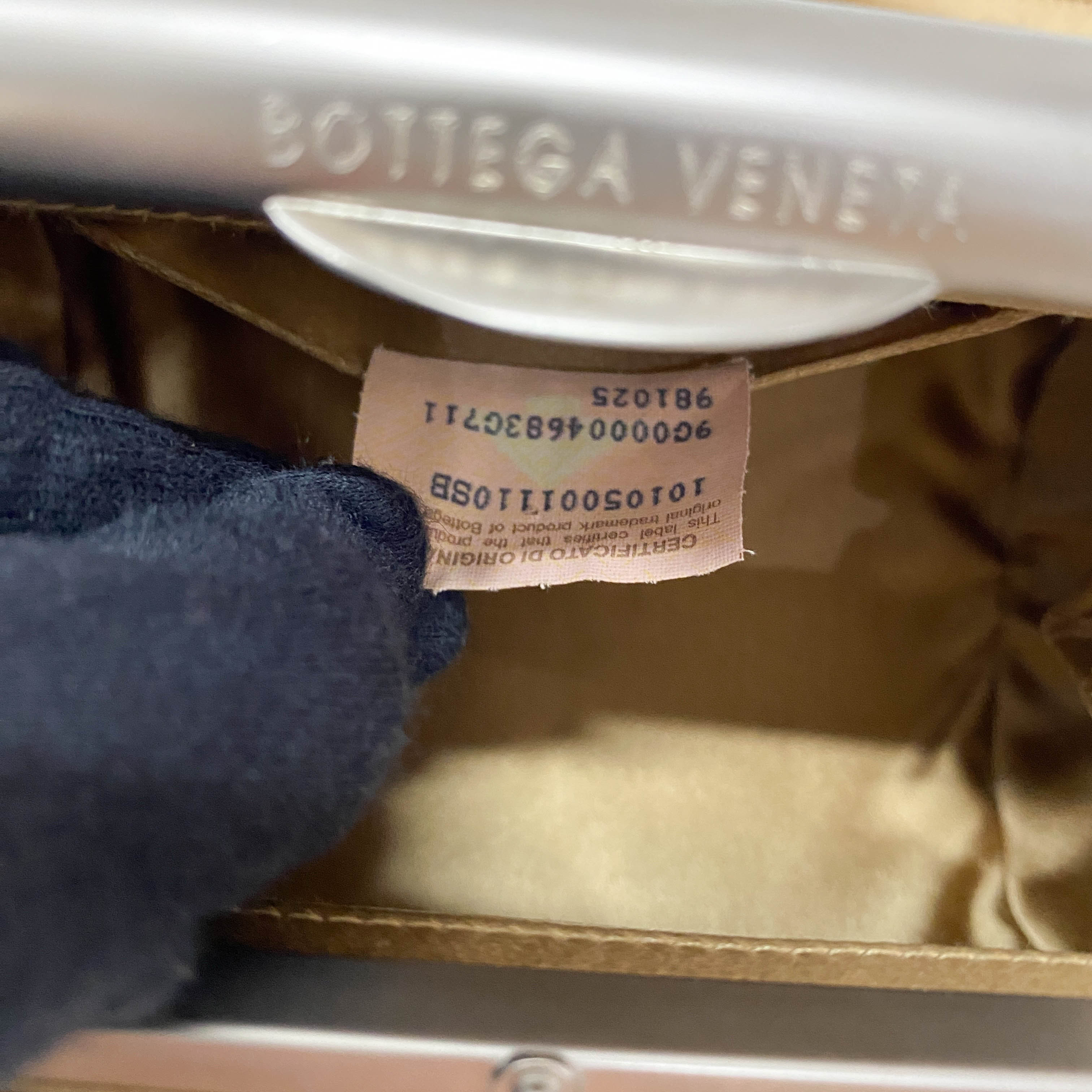 Gold Satin Intrecciato Top Handle Bag