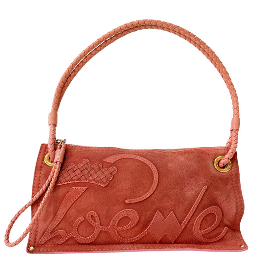 Pink Suede Loewe Logo Shoulder Bag
