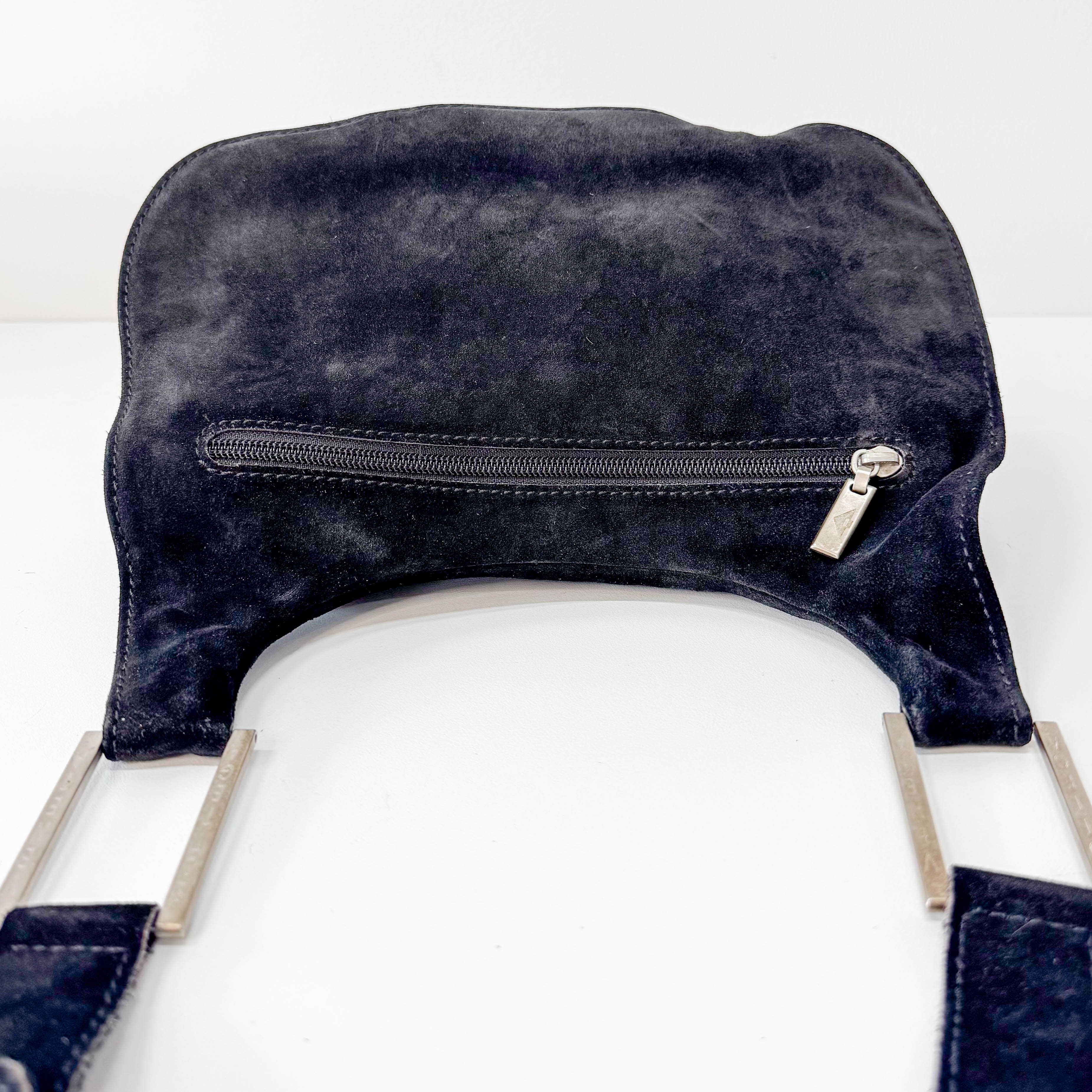Black Suede Flap Shoulder Bag