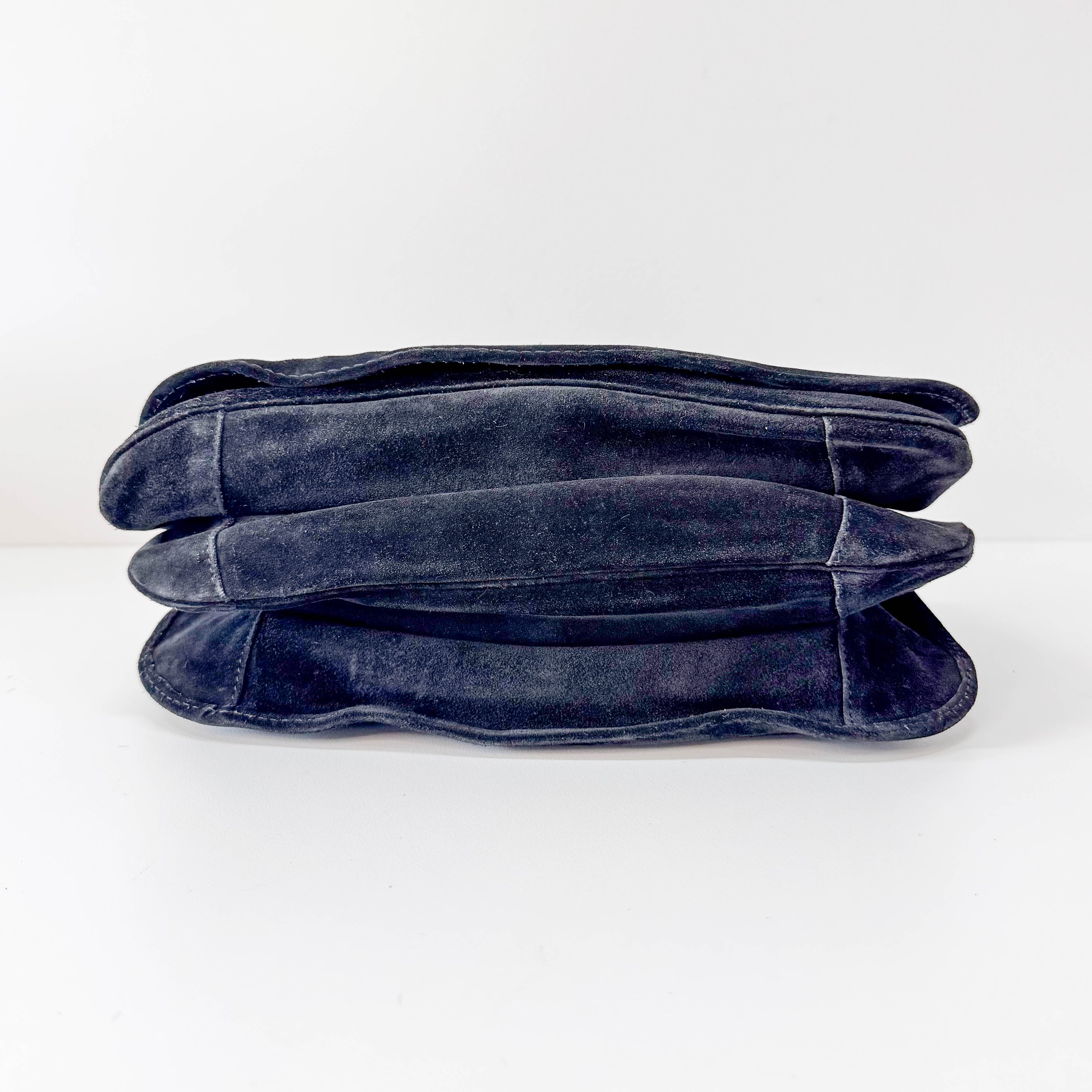 Black Suede Flap Shoulder Bag