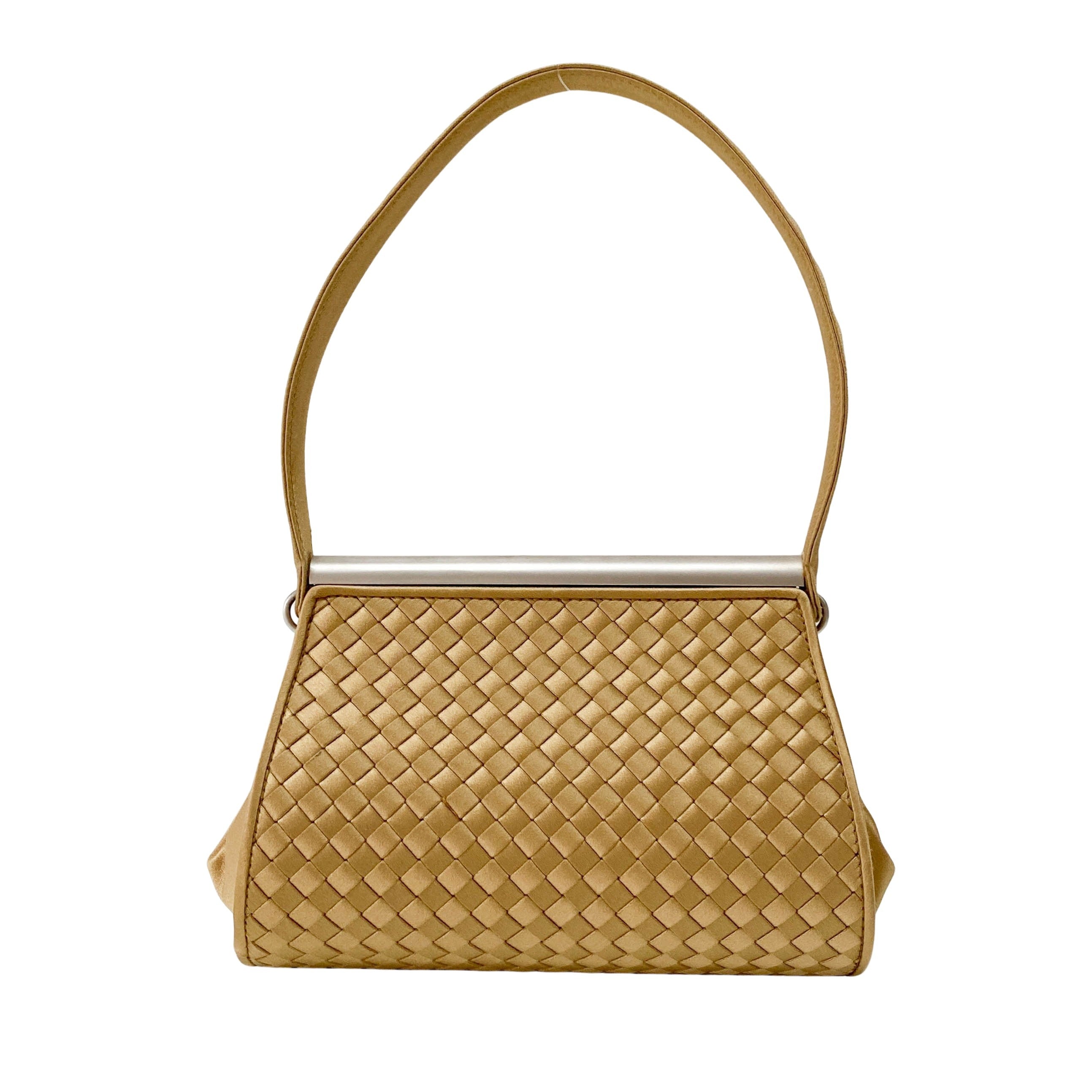 Gold Satin Intrecciato Top Handle Bag