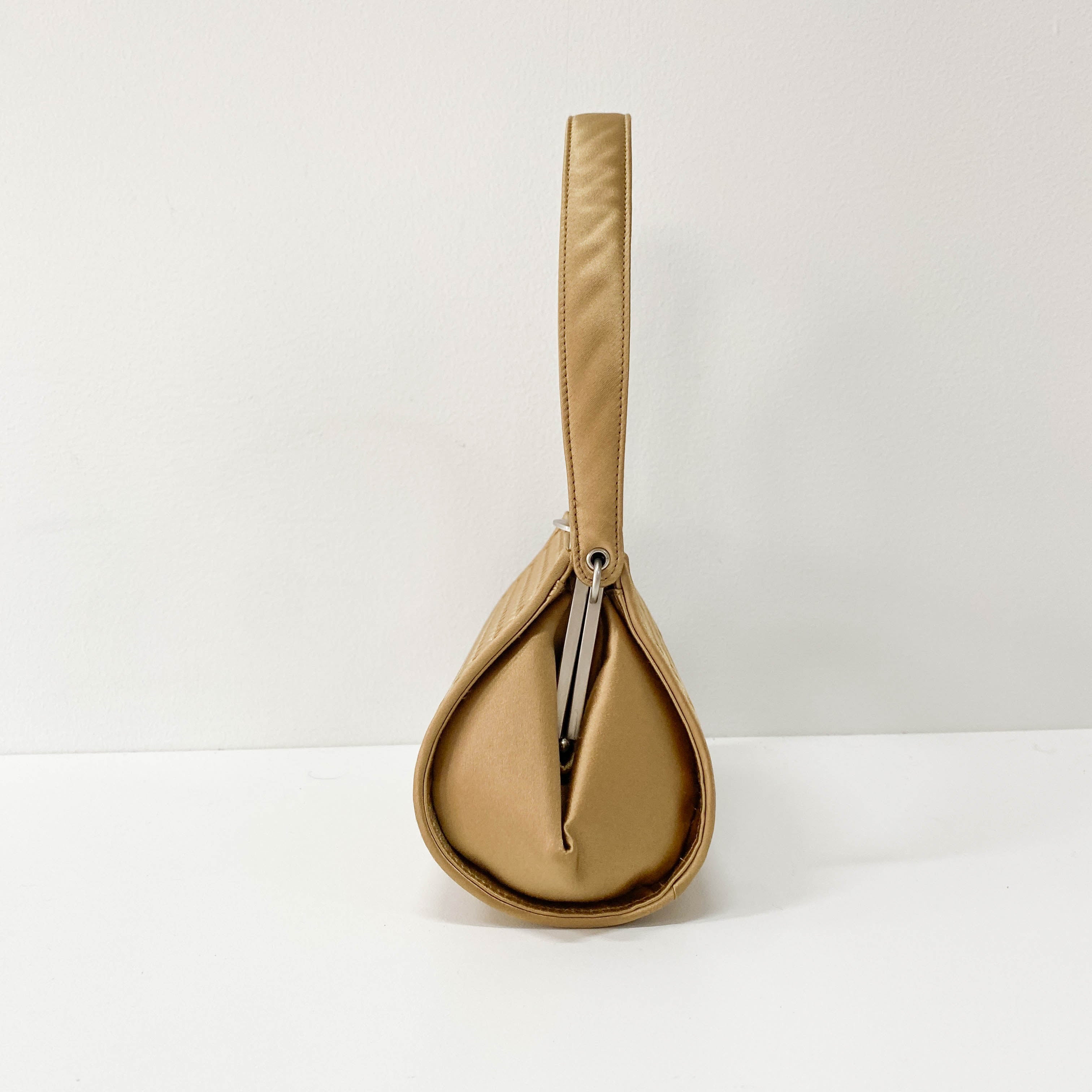 Gold Satin Intrecciato Top Handle Bag