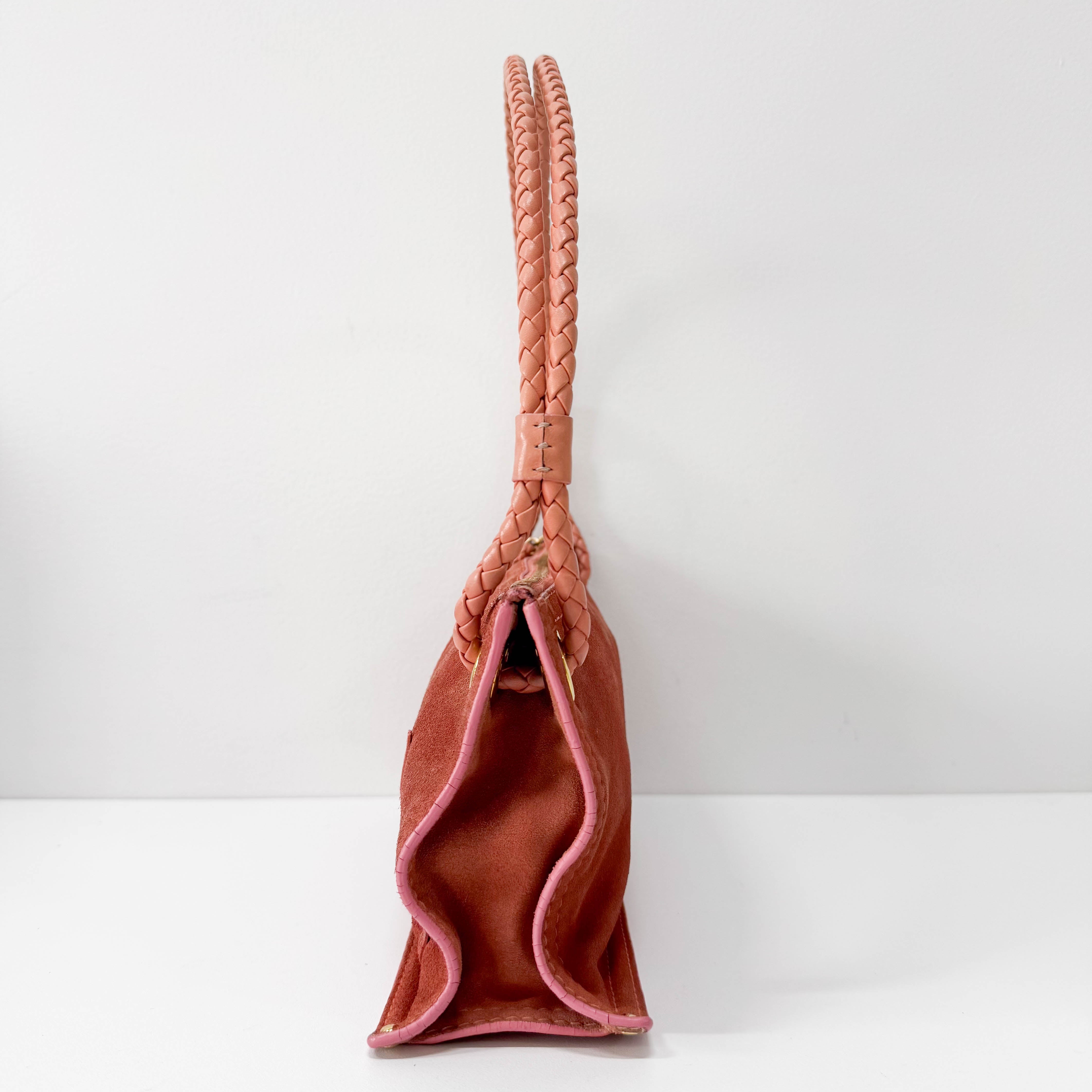 Pink Suede Loewe Logo Shoulder Bag