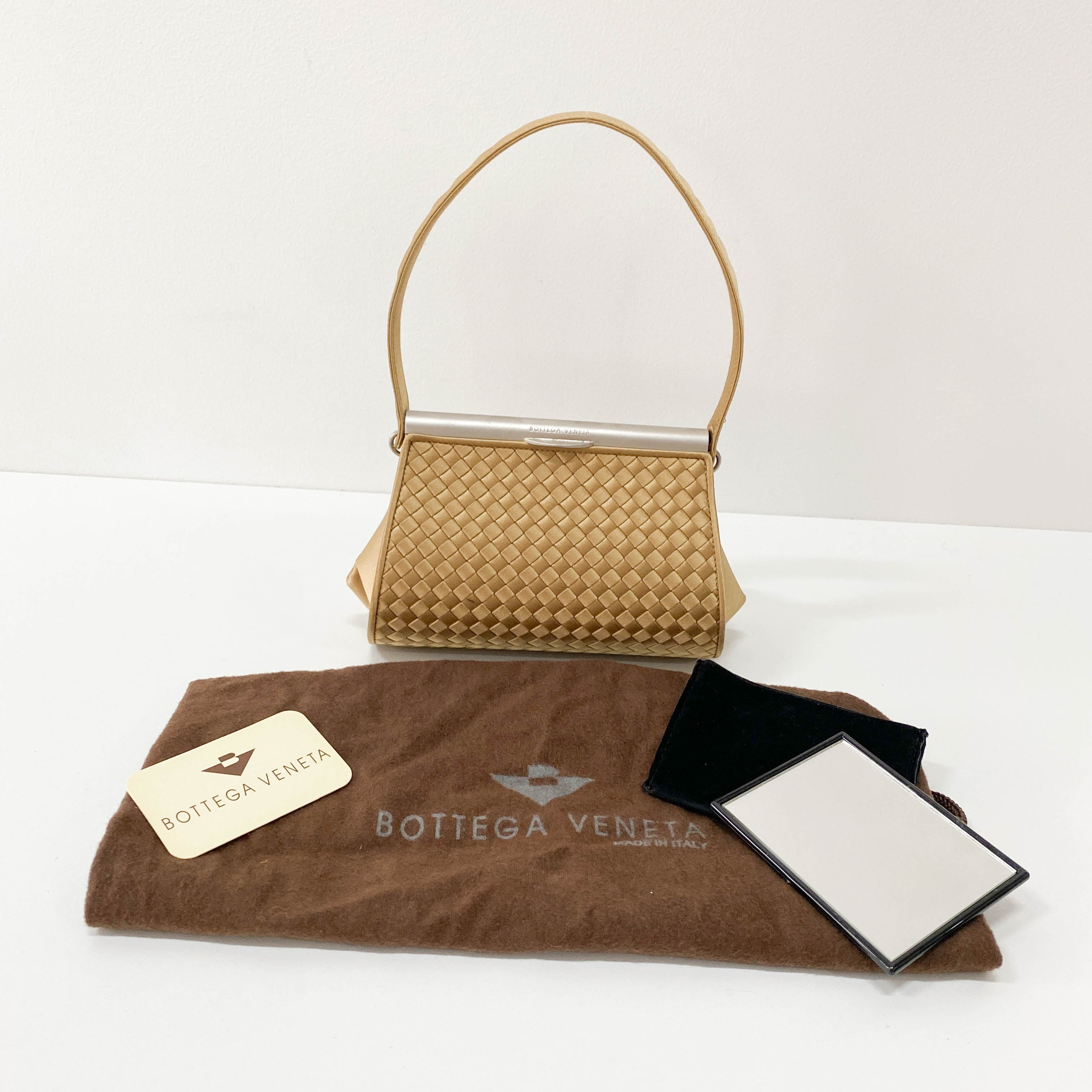Gold Satin Intrecciato Top Handle Bag