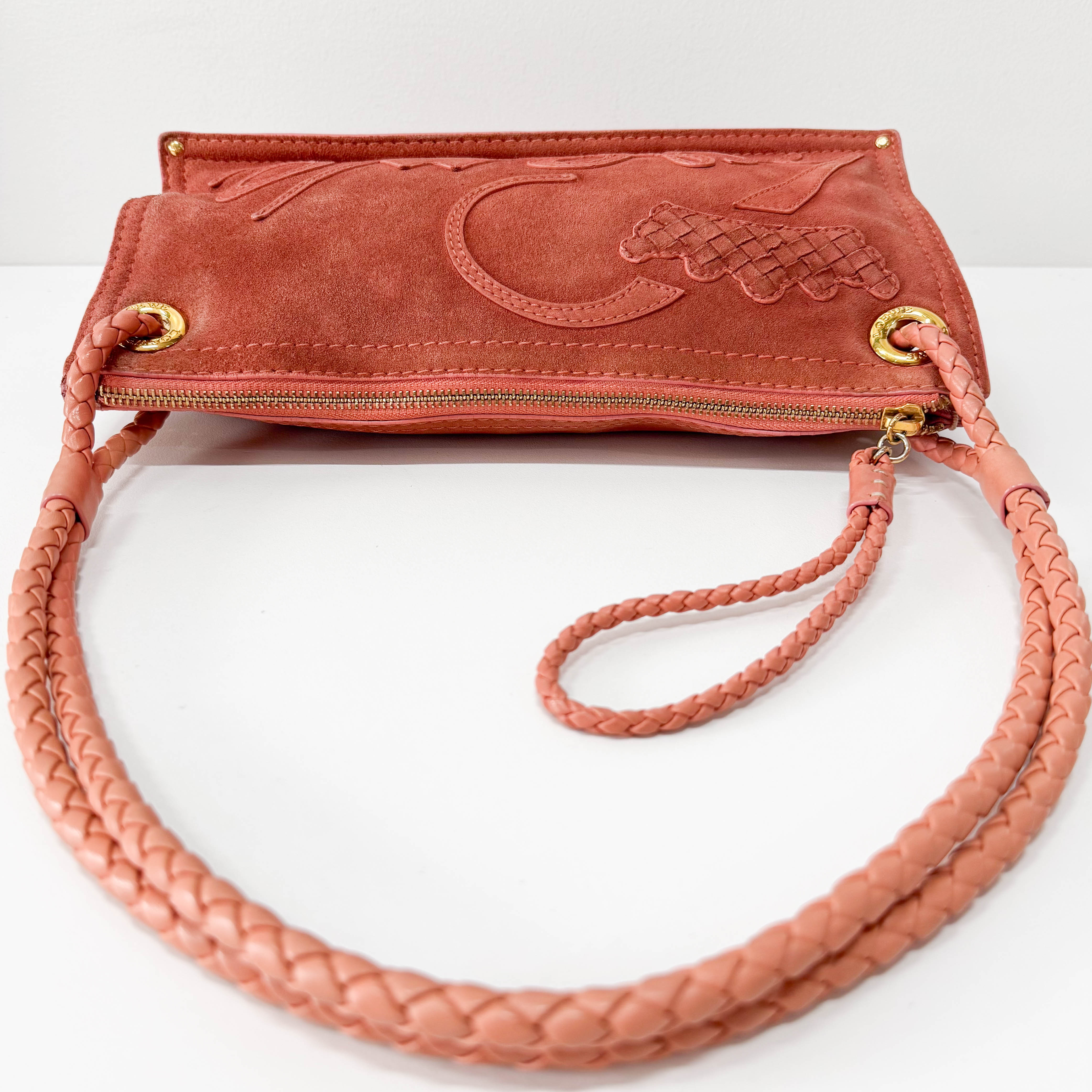Pink Suede Loewe Logo Shoulder Bag