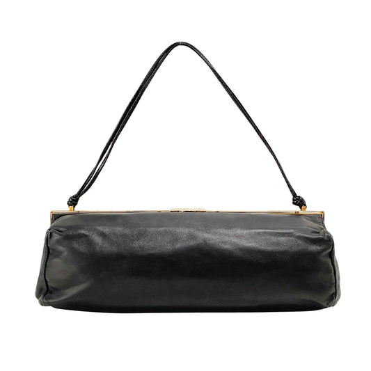 Black Nappa Leather Clutch Shoulder Bag