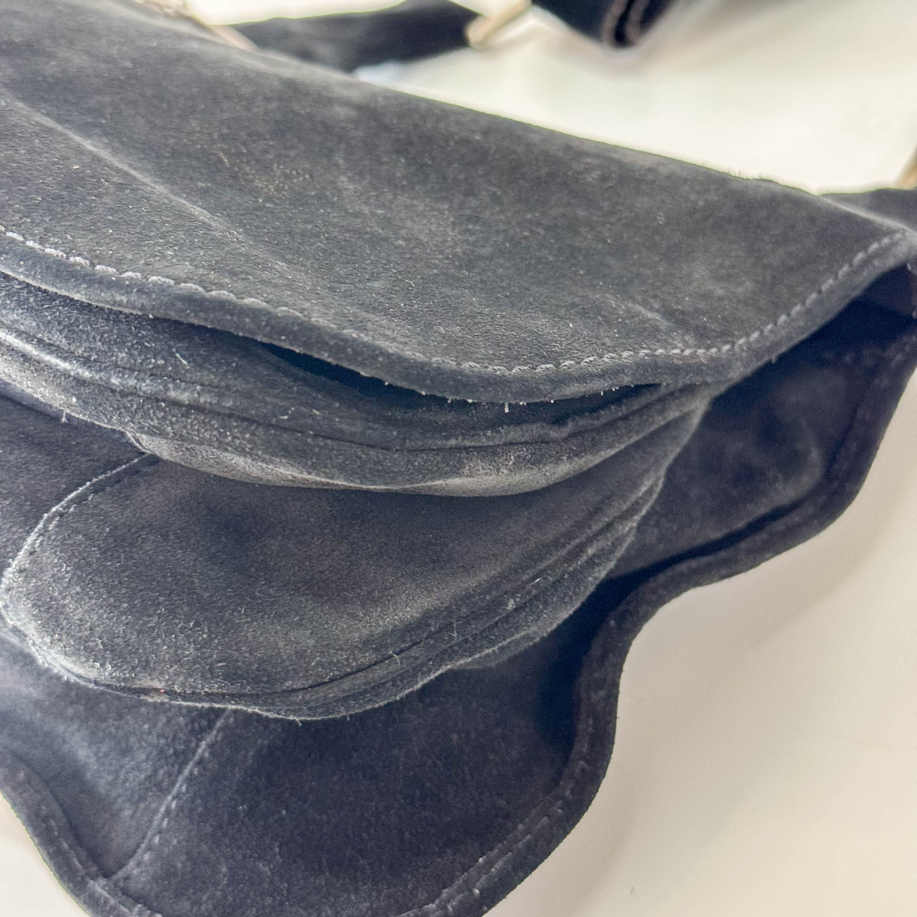 Black Suede Flap Shoulder Bag