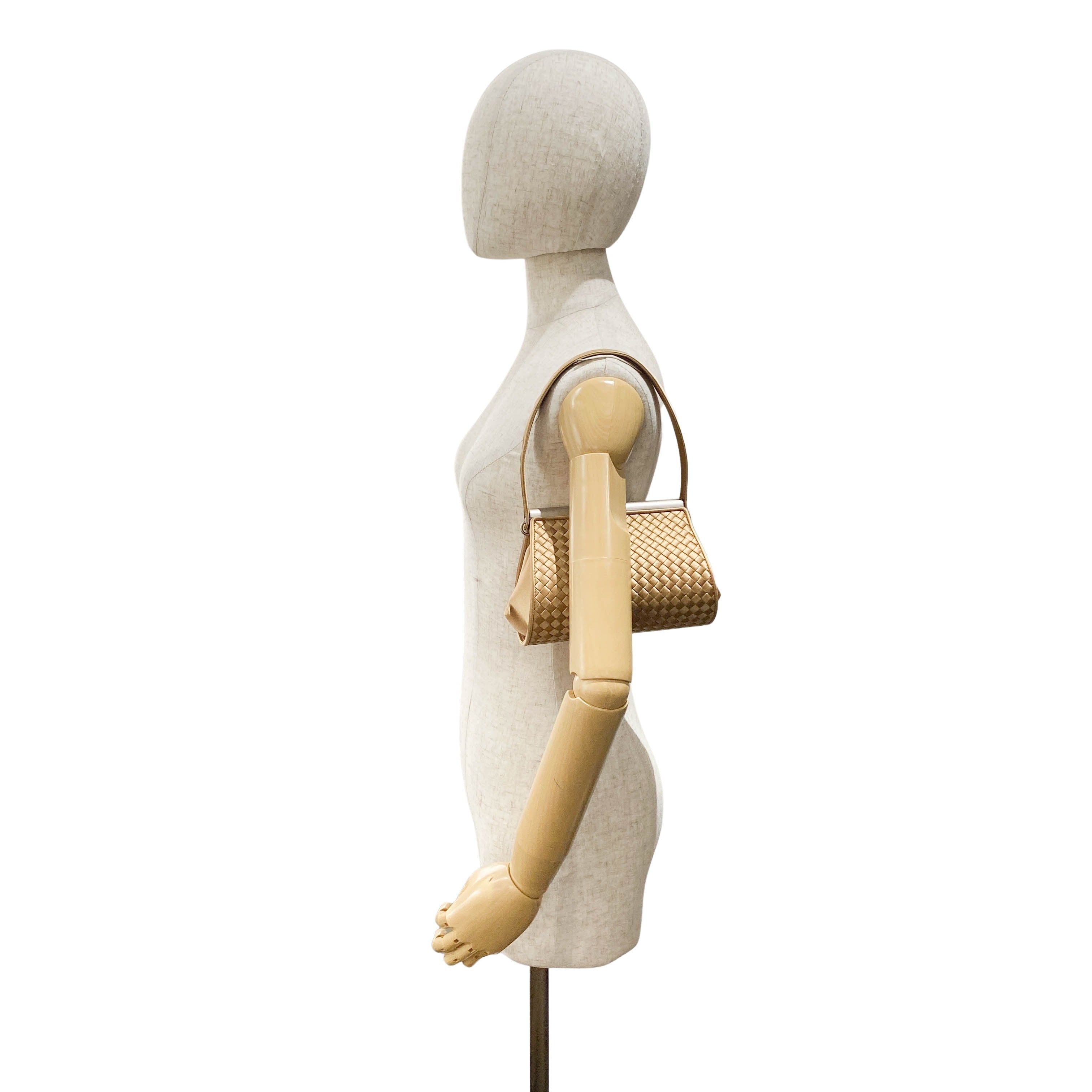 Gold Satin Intrecciato Top Handle Bag