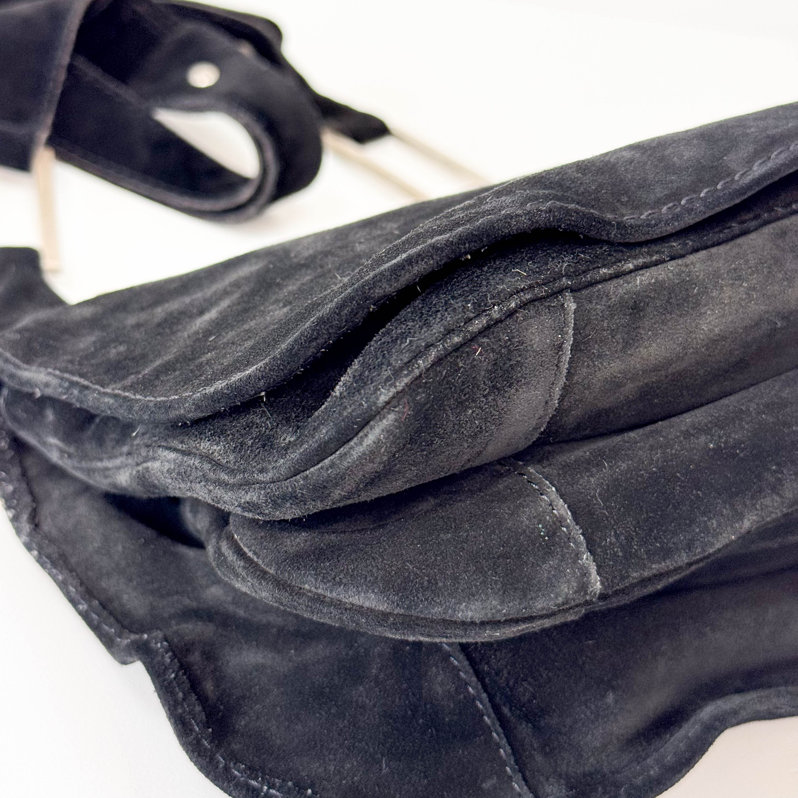 Black Suede Flap Shoulder Bag
