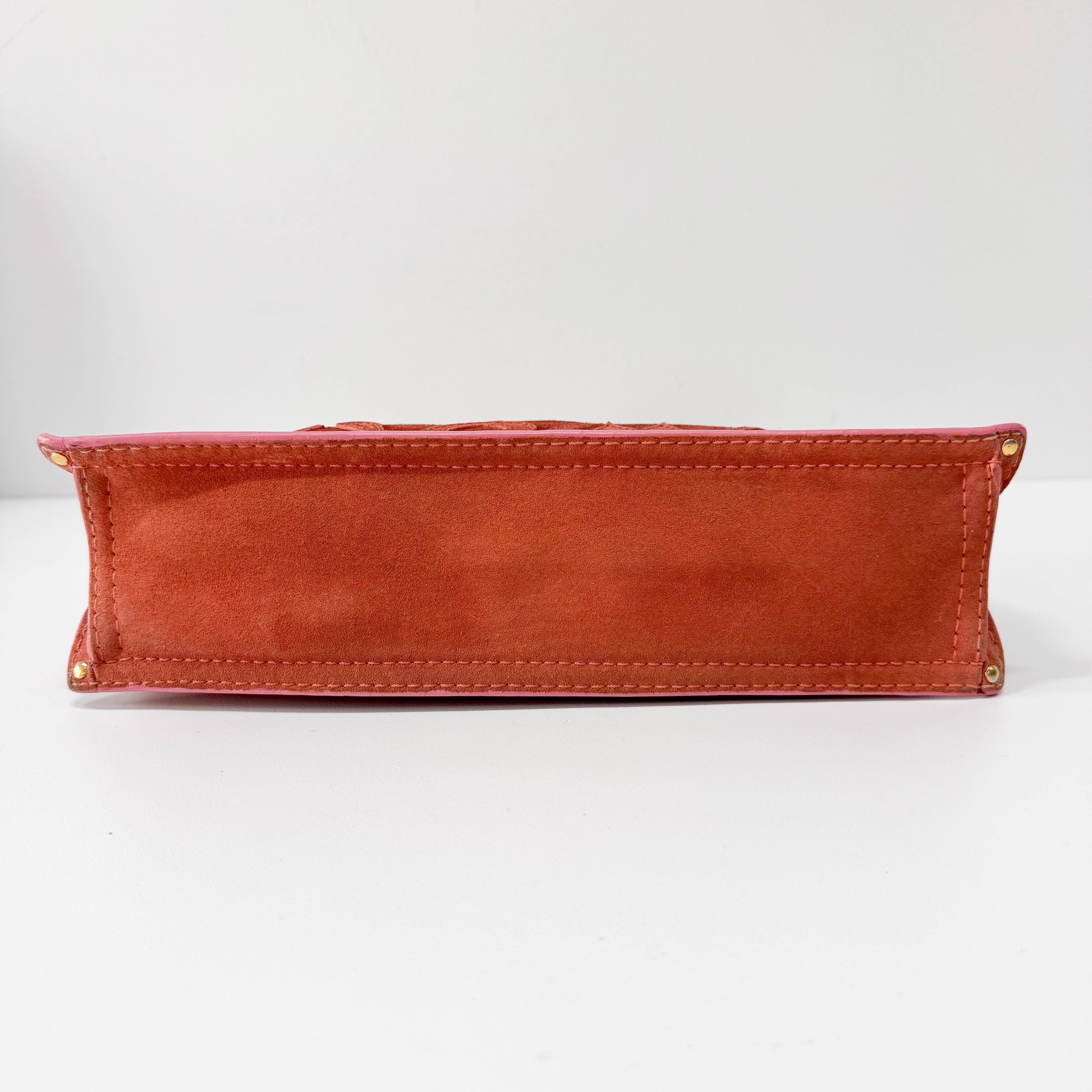 Pink Suede Loewe Logo Shoulder Bag