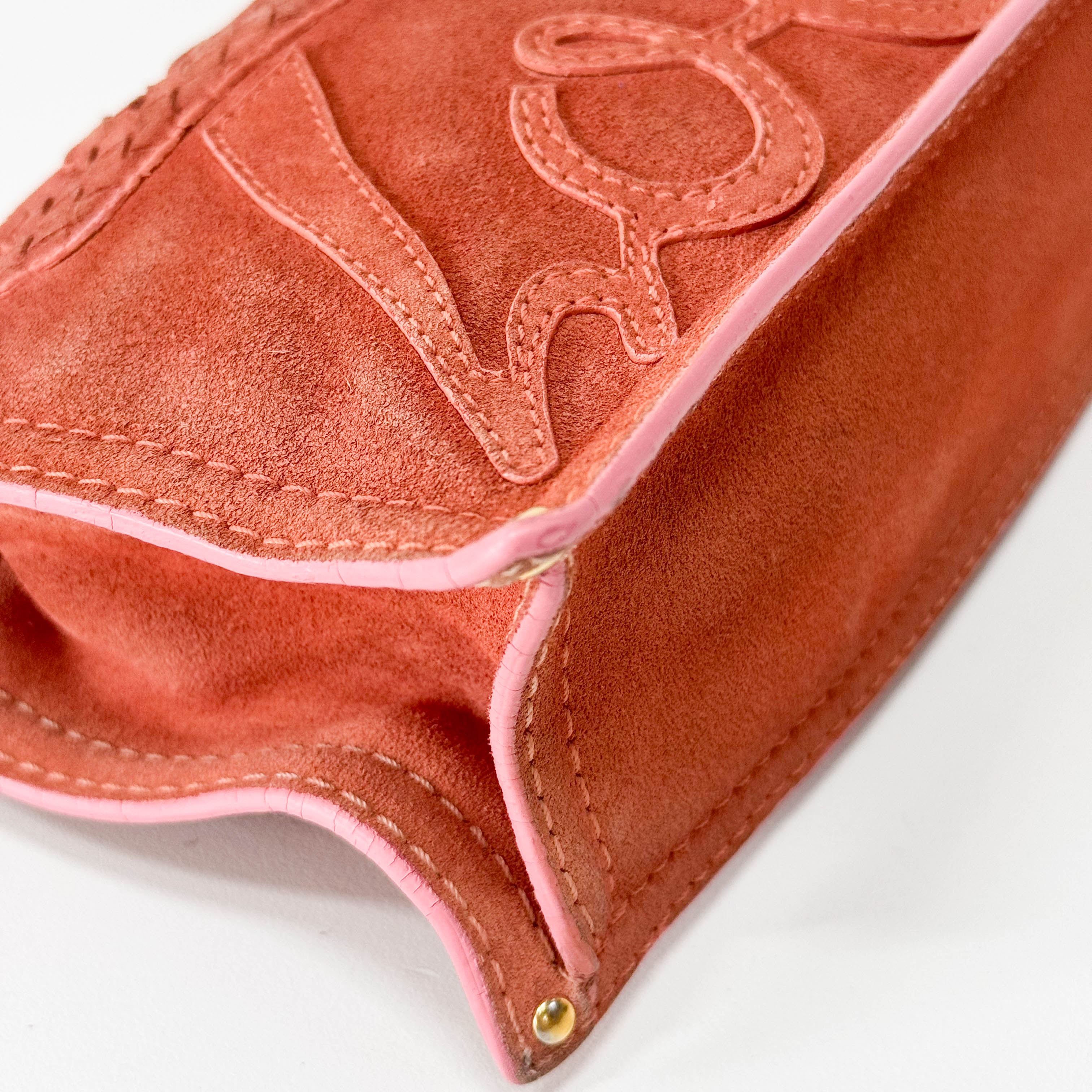Pink Suede Loewe Logo Shoulder Bag