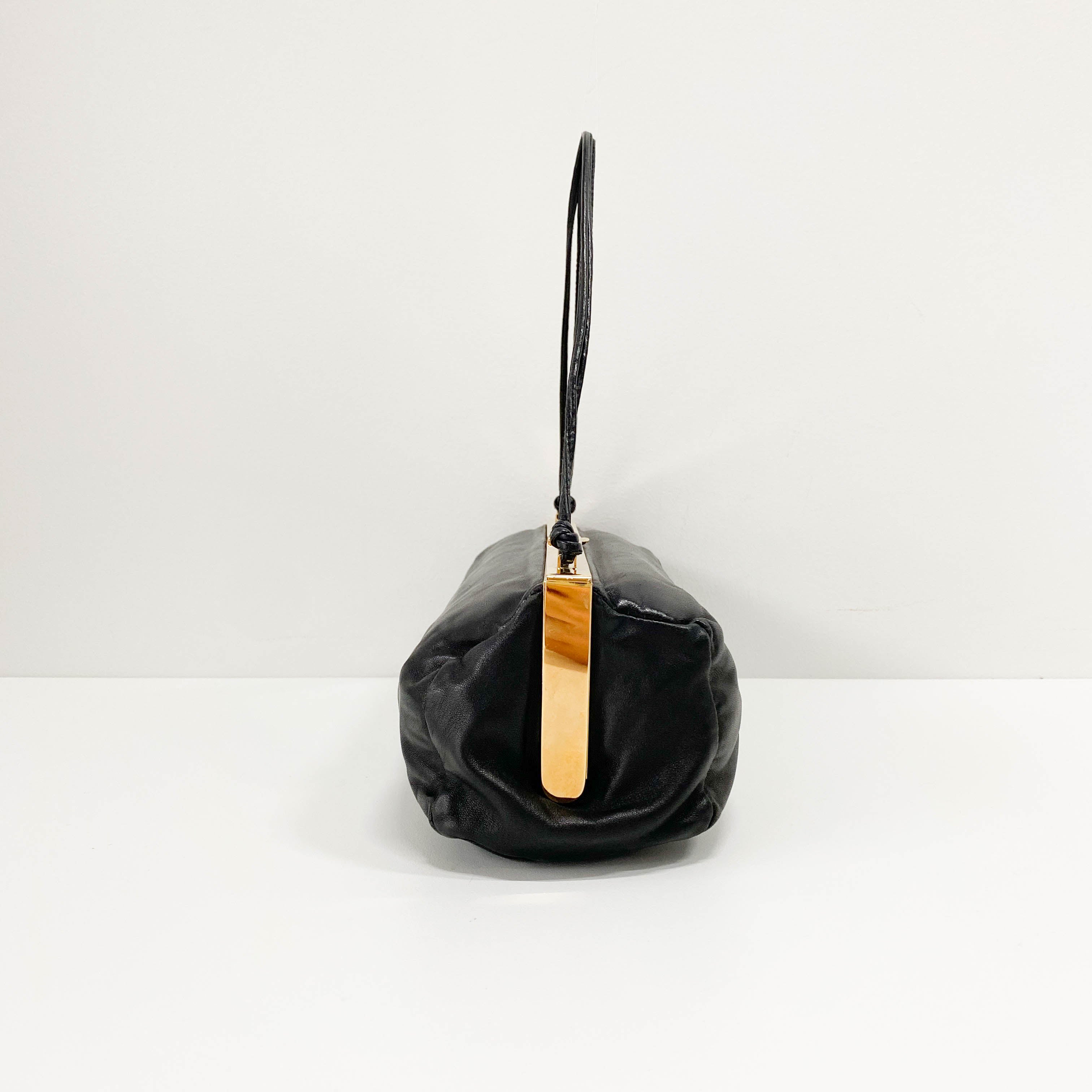 Black Nappa Leather Clutch Shoulder Bag