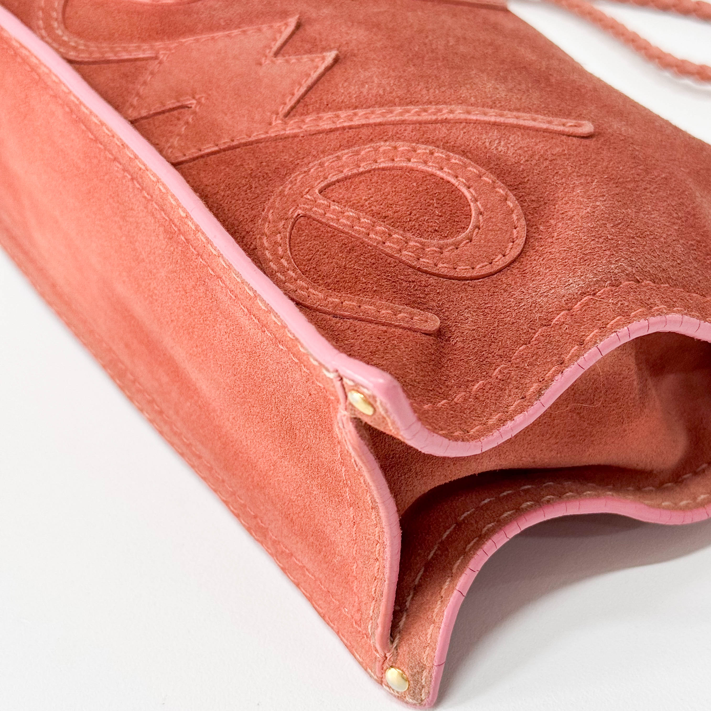Pink Suede Loewe Logo Shoulder Bag