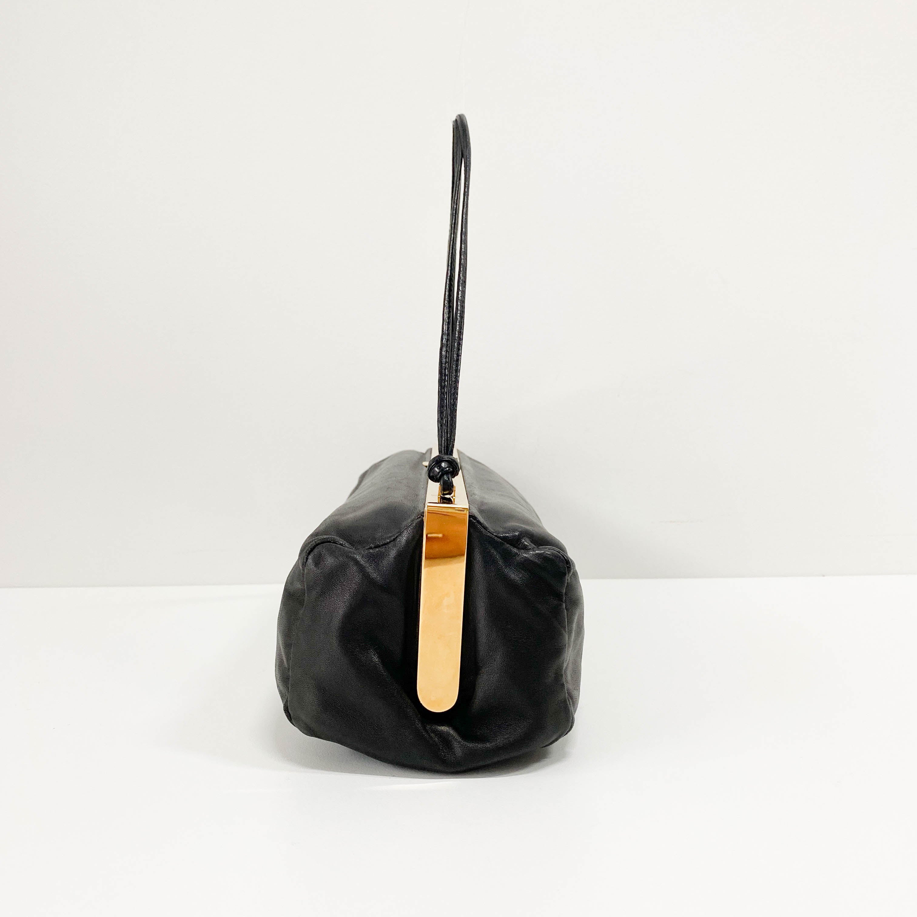 Black Nappa Leather Clutch Shoulder Bag