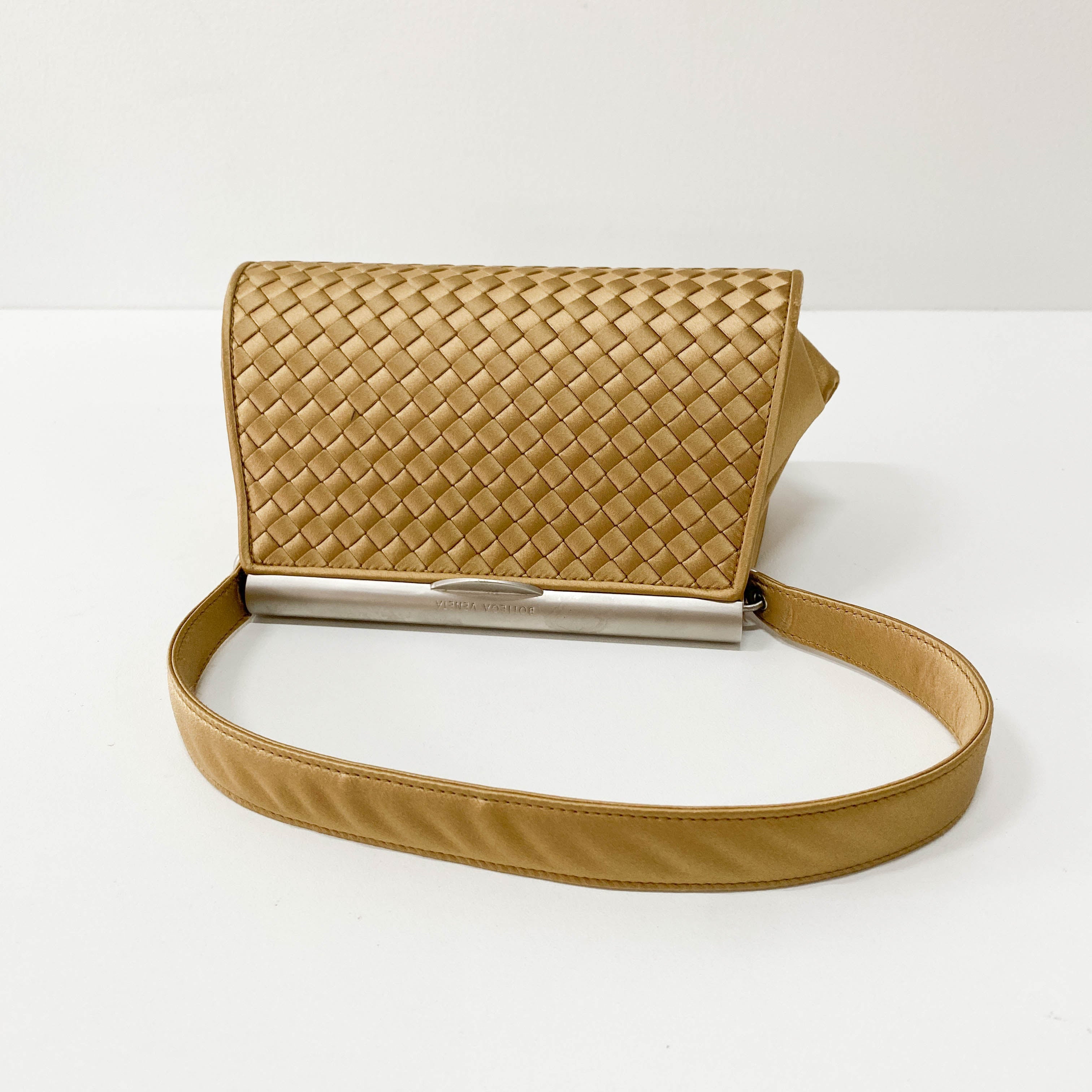 Gold Satin Intrecciato Top Handle Bag