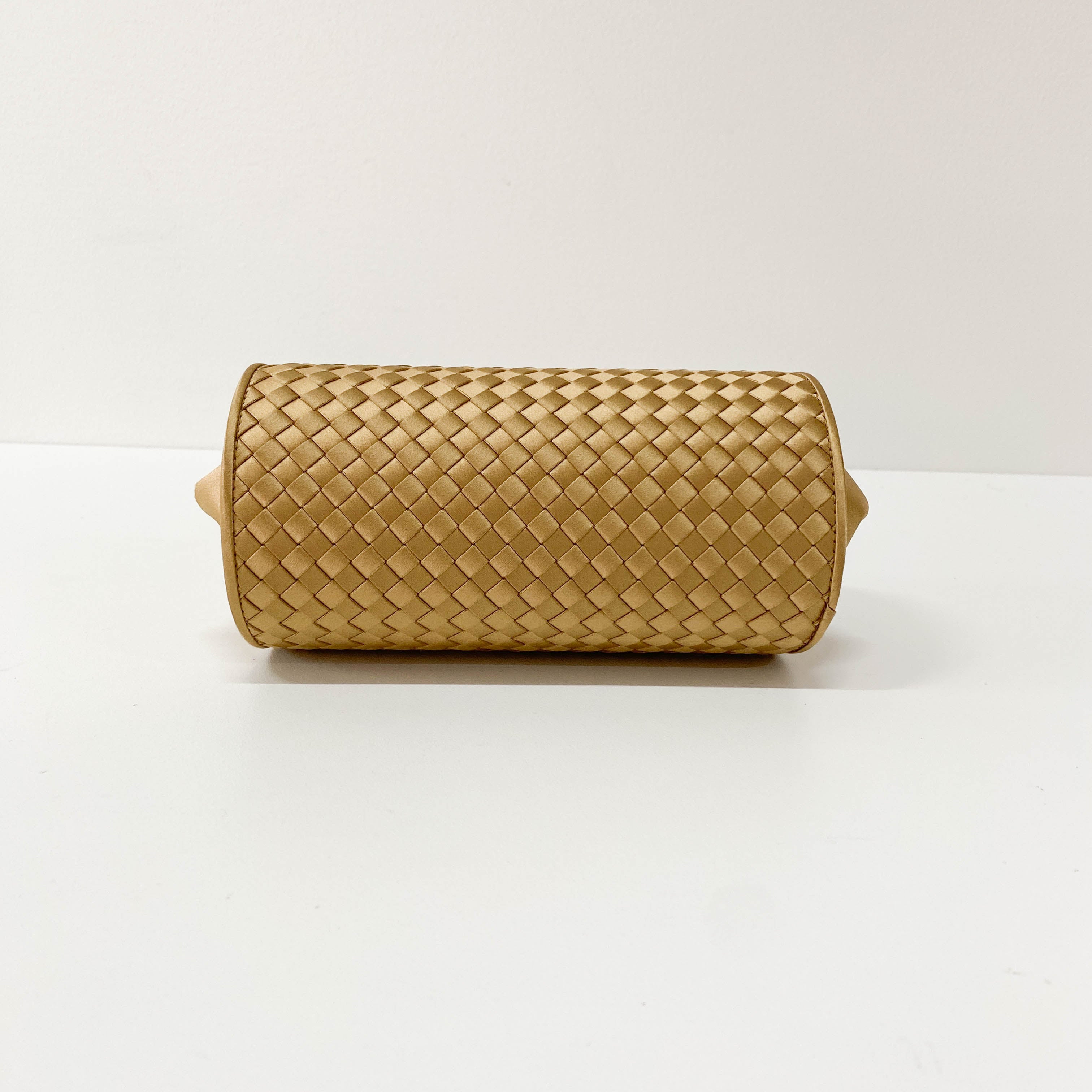 Gold Satin Intrecciato Top Handle Bag