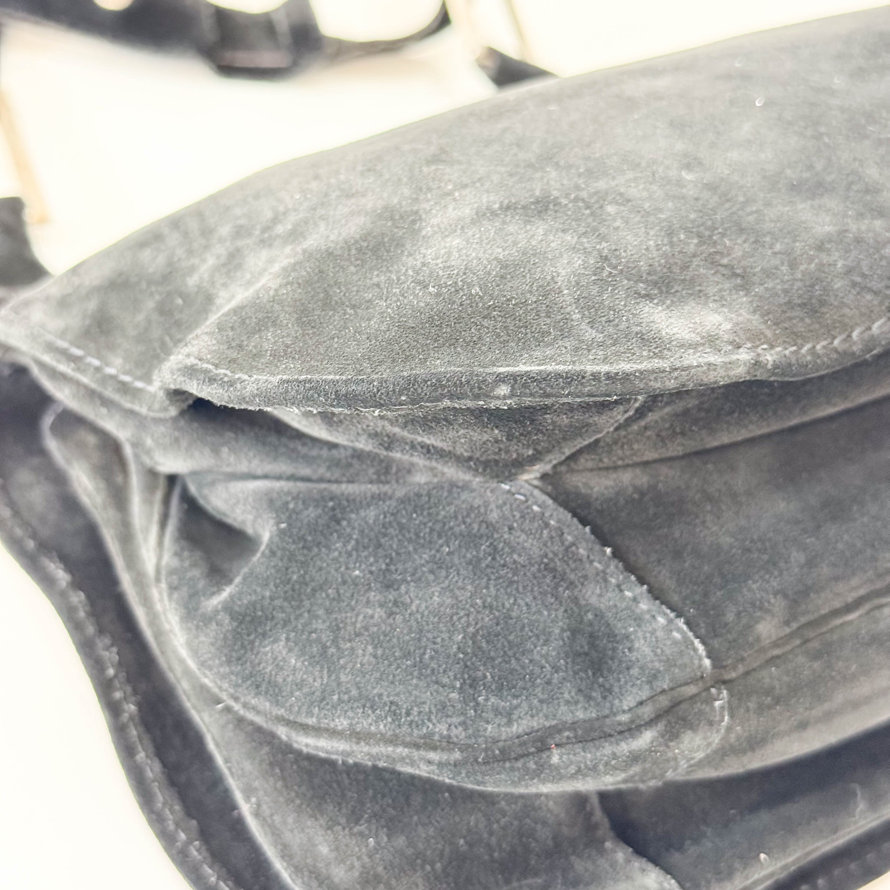 Black Suede Flap Shoulder Bag