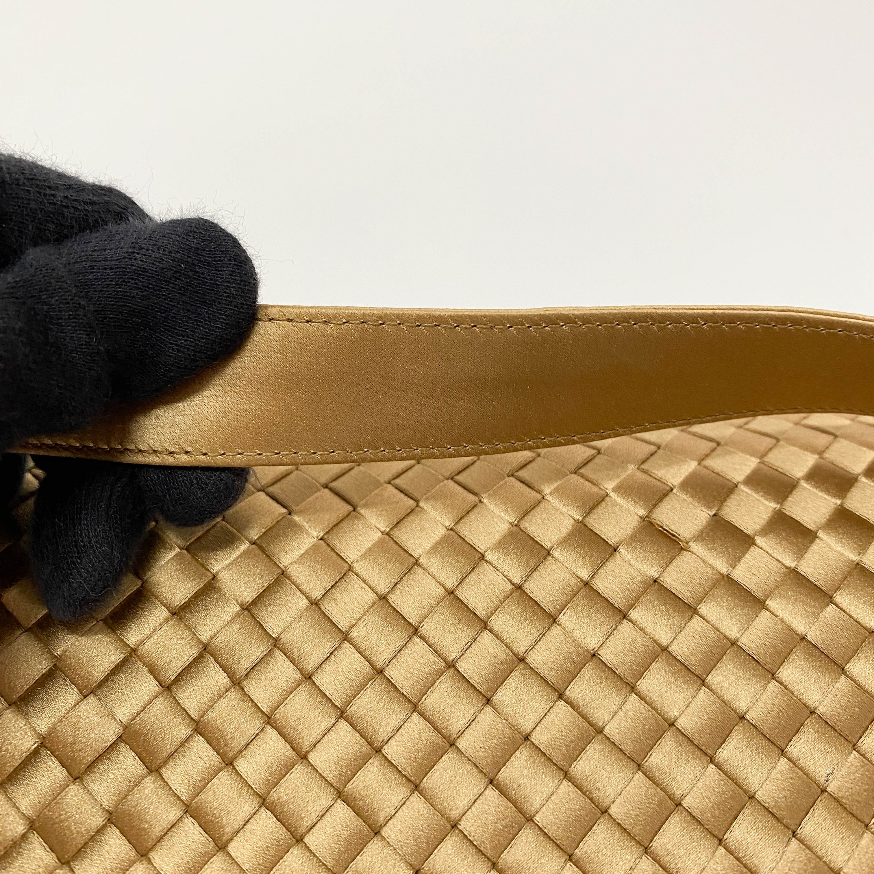 Gold Satin Intrecciato Top Handle Bag