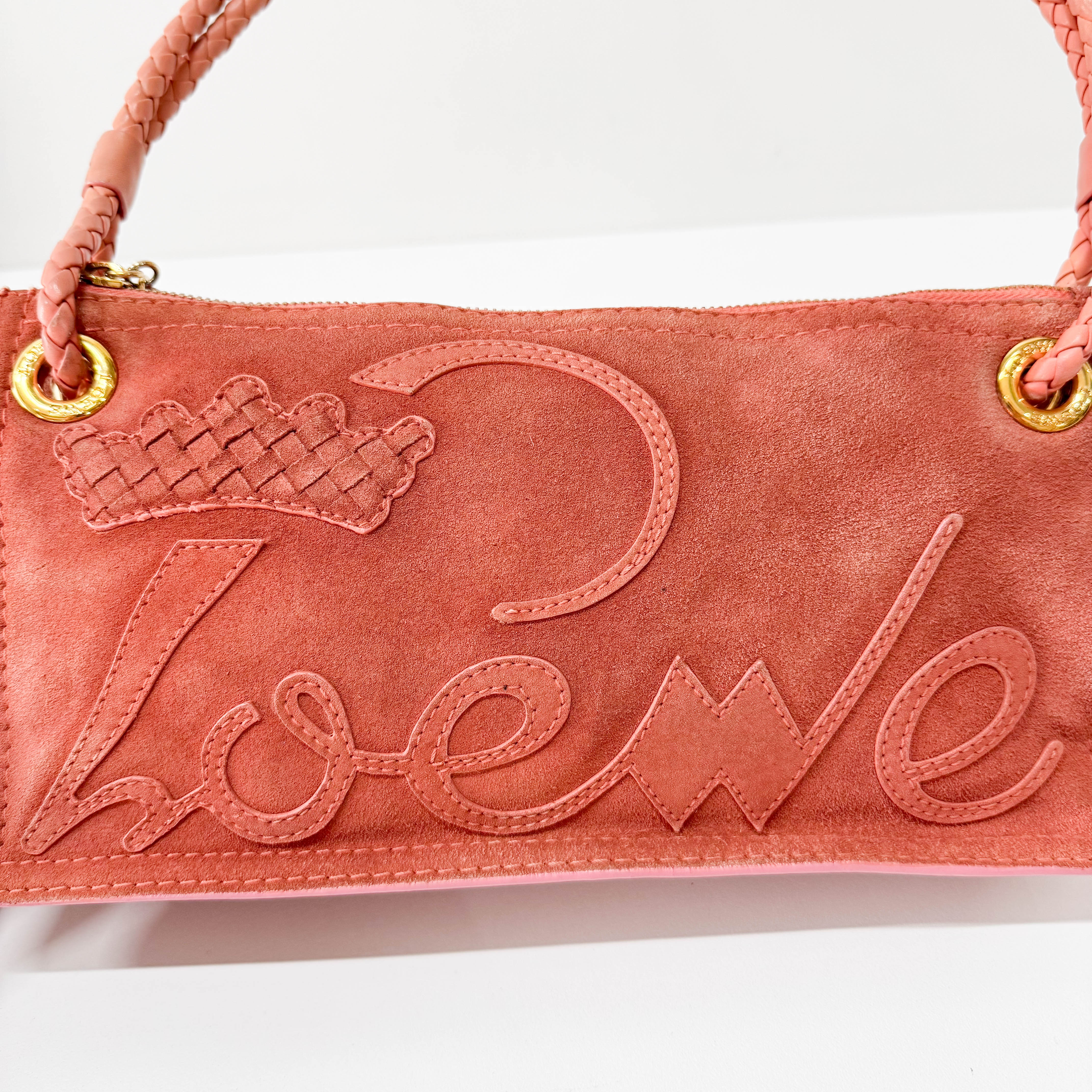 Pink Suede Loewe Logo Shoulder Bag