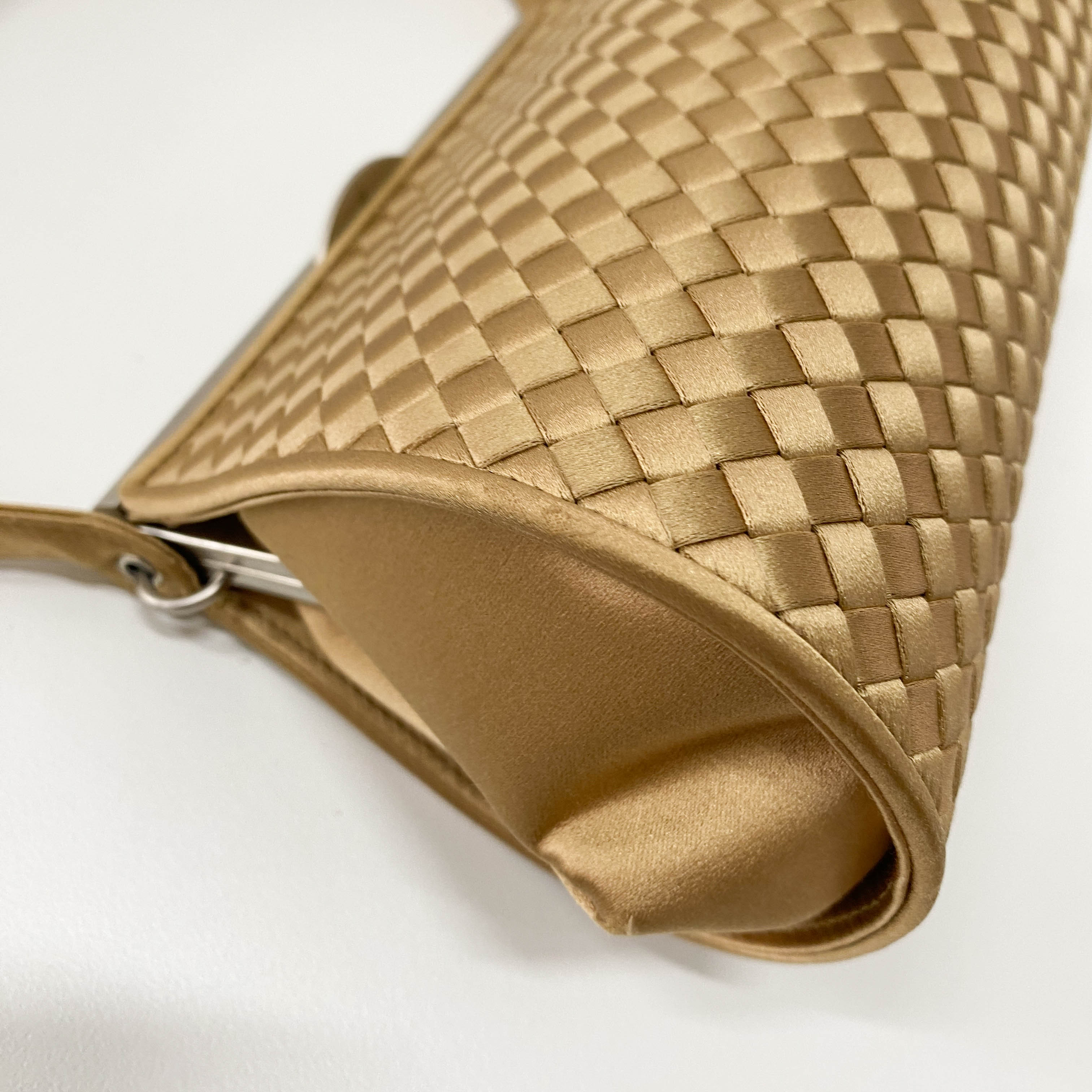 Gold Satin Intrecciato Top Handle Bag