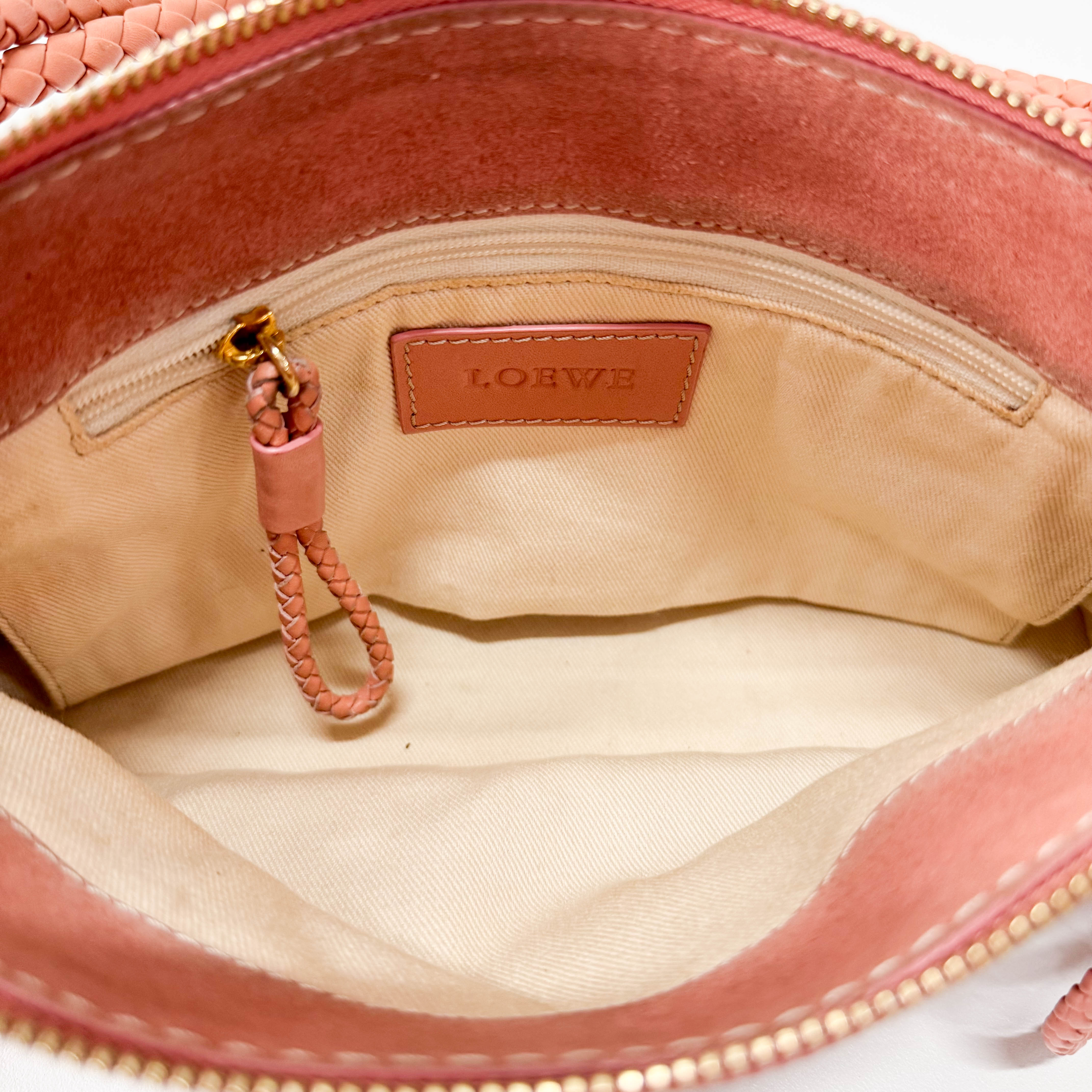 Pink Suede Loewe Logo Shoulder Bag