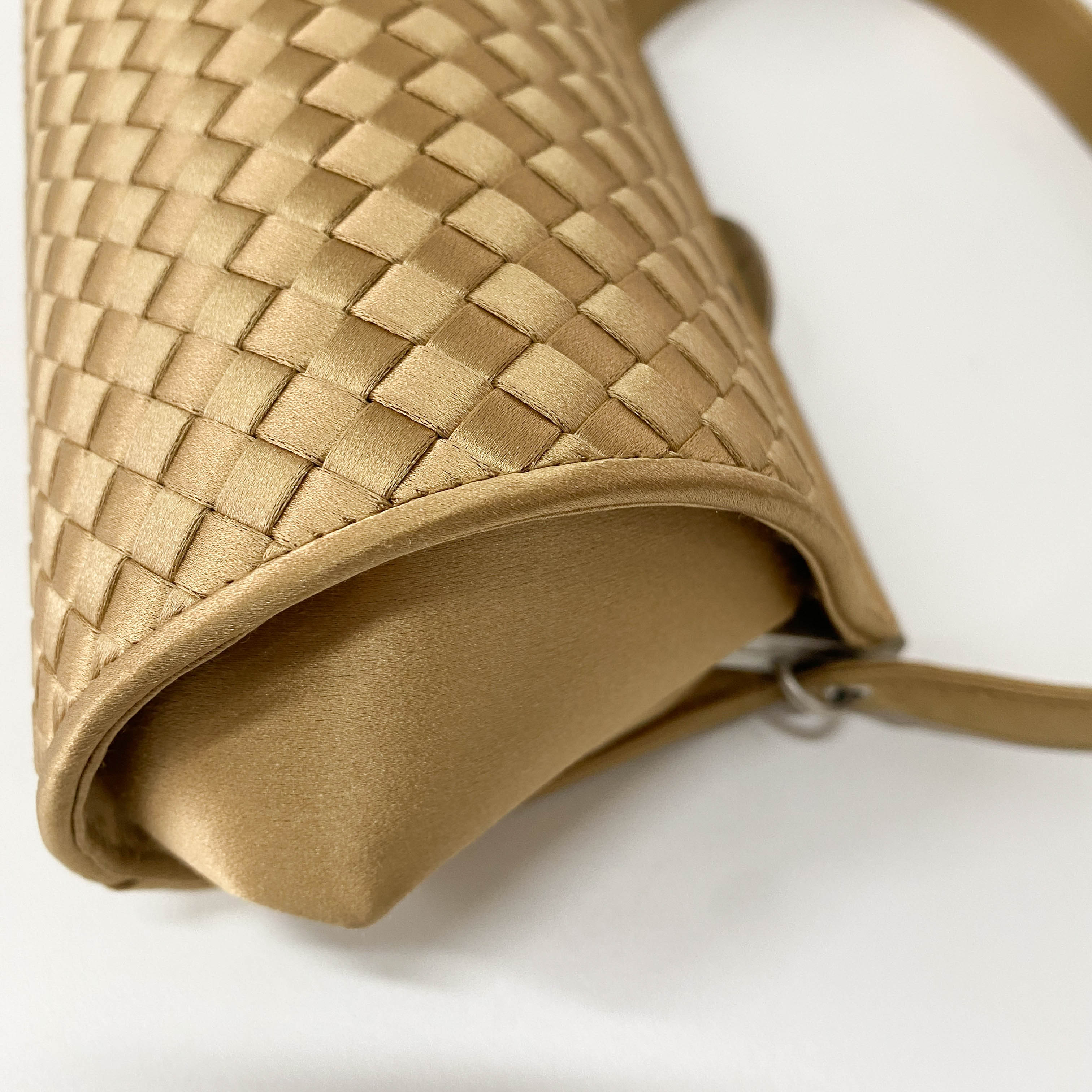 Gold Satin Intrecciato Top Handle Bag