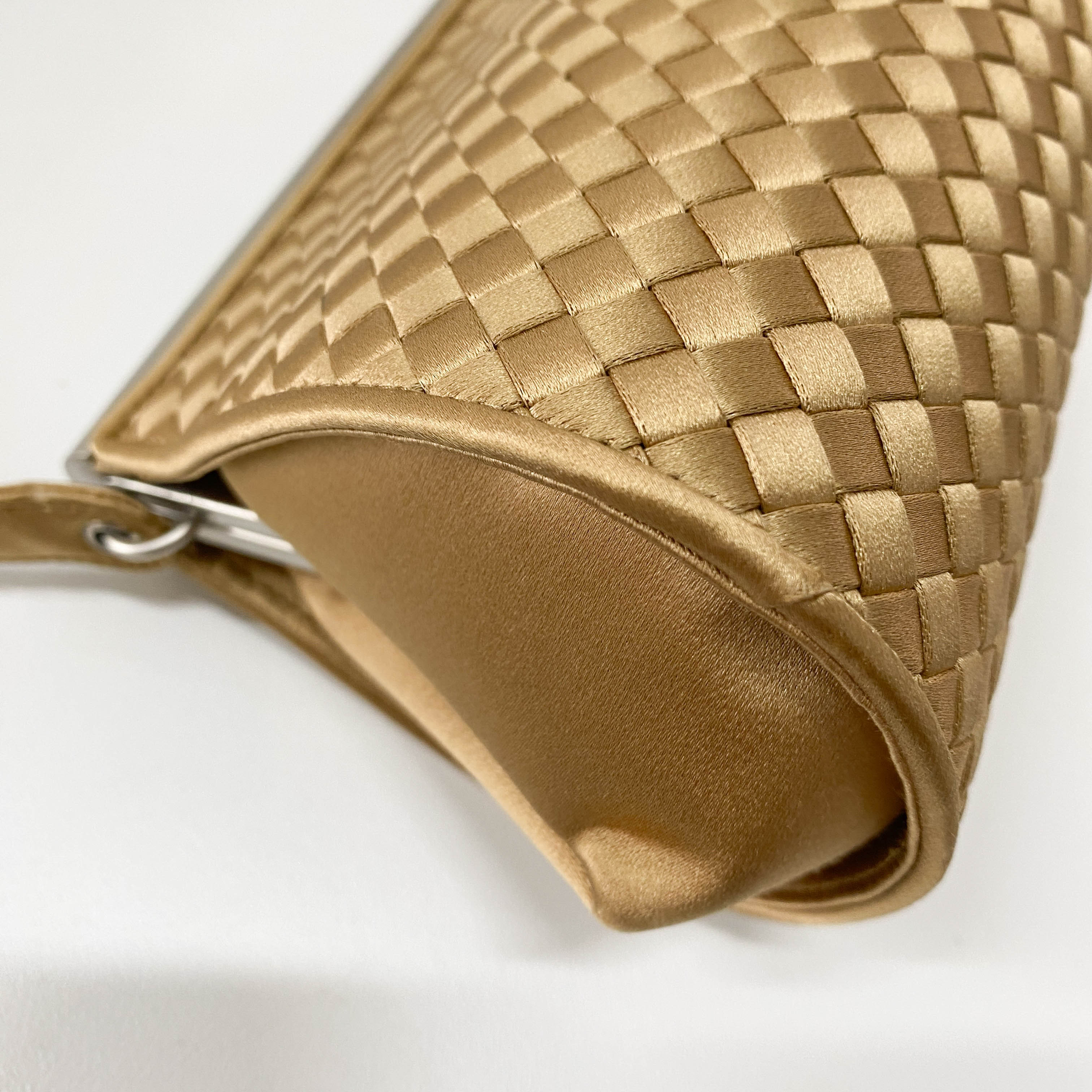 Gold Satin Intrecciato Top Handle Bag