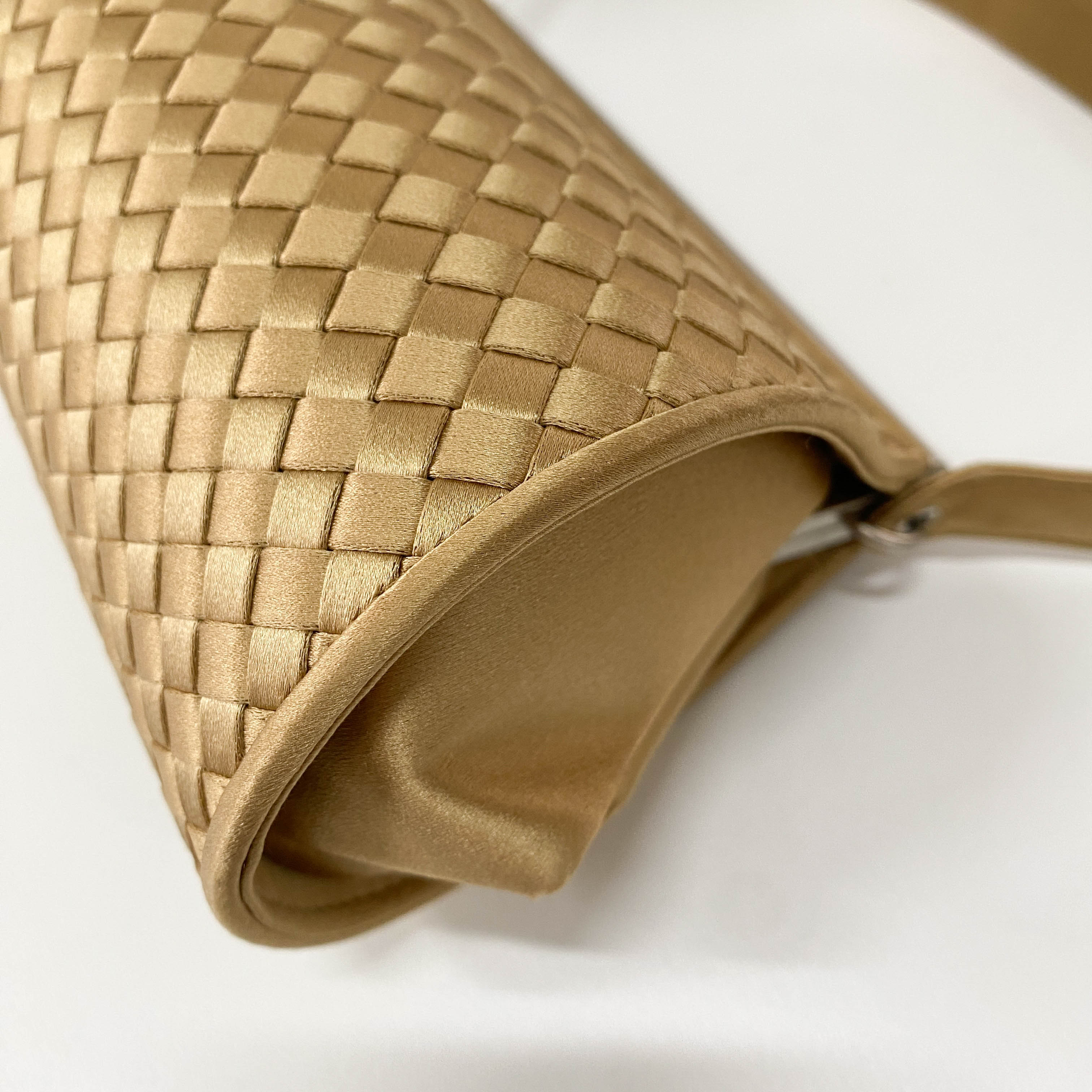 Gold Satin Intrecciato Top Handle Bag