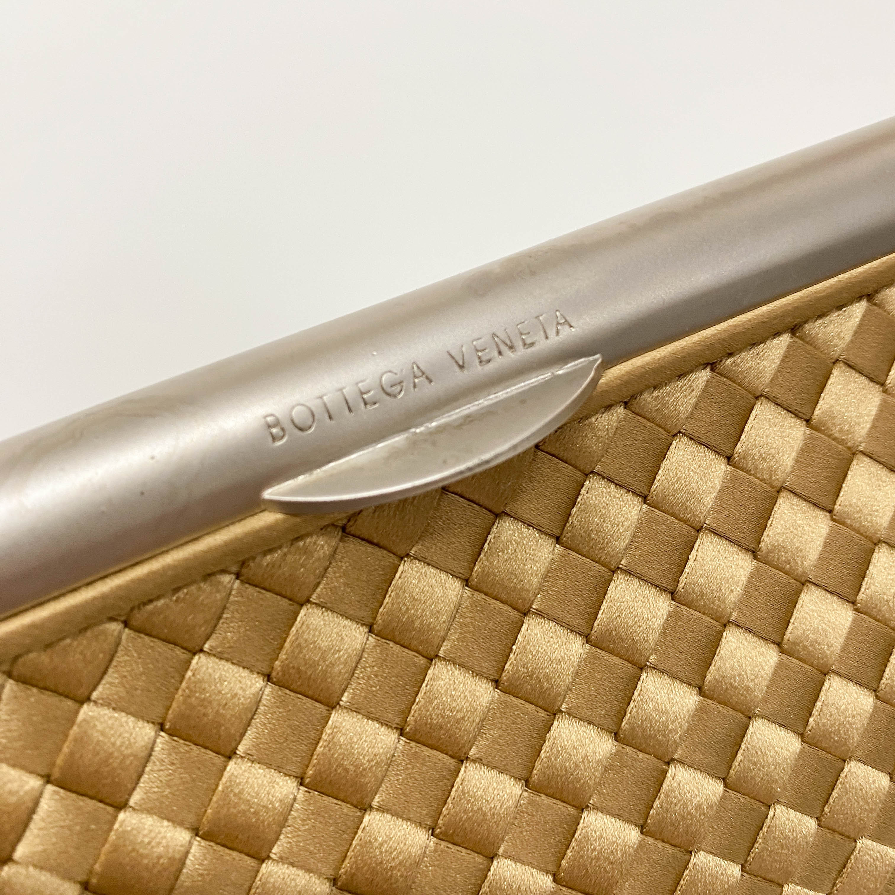 Gold Satin Intrecciato Top Handle Bag